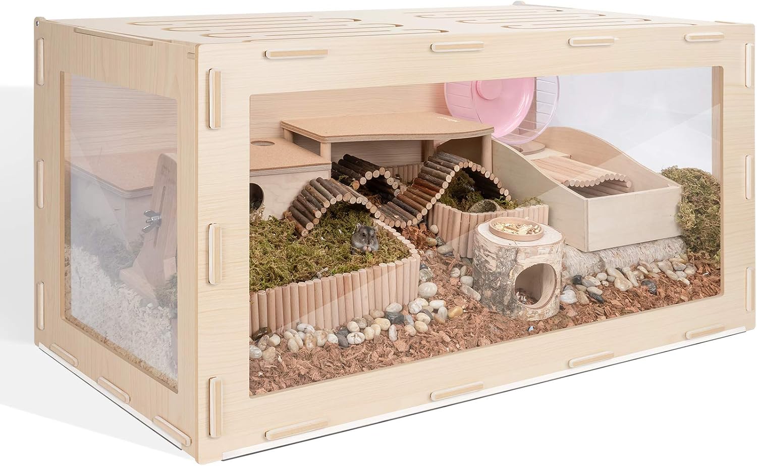 Niteangel Bigger World – MDF Aspen Terrarium for Hamster Gerbils Mice Lemming Degus or Other Small-Sized Pets(39.4 x 19.7 x 19.7 inches, Burlywood)