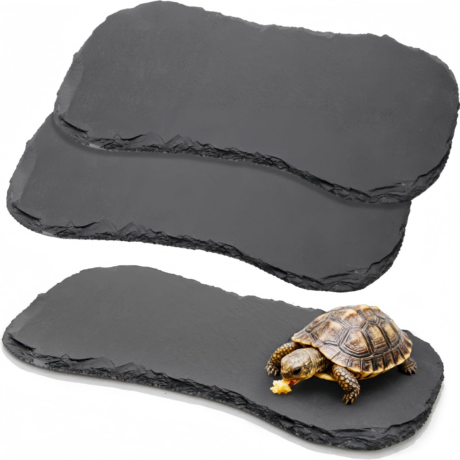 Tlence 3 Pack Reptile Basking Platform, 11”x5.5” Tortoise Rock Plates, Bearded Dragon Feeding Slate, Lizard Bathing Resting Rock Slab for Gecko Chameleon Snake Frog Habitat Accessories