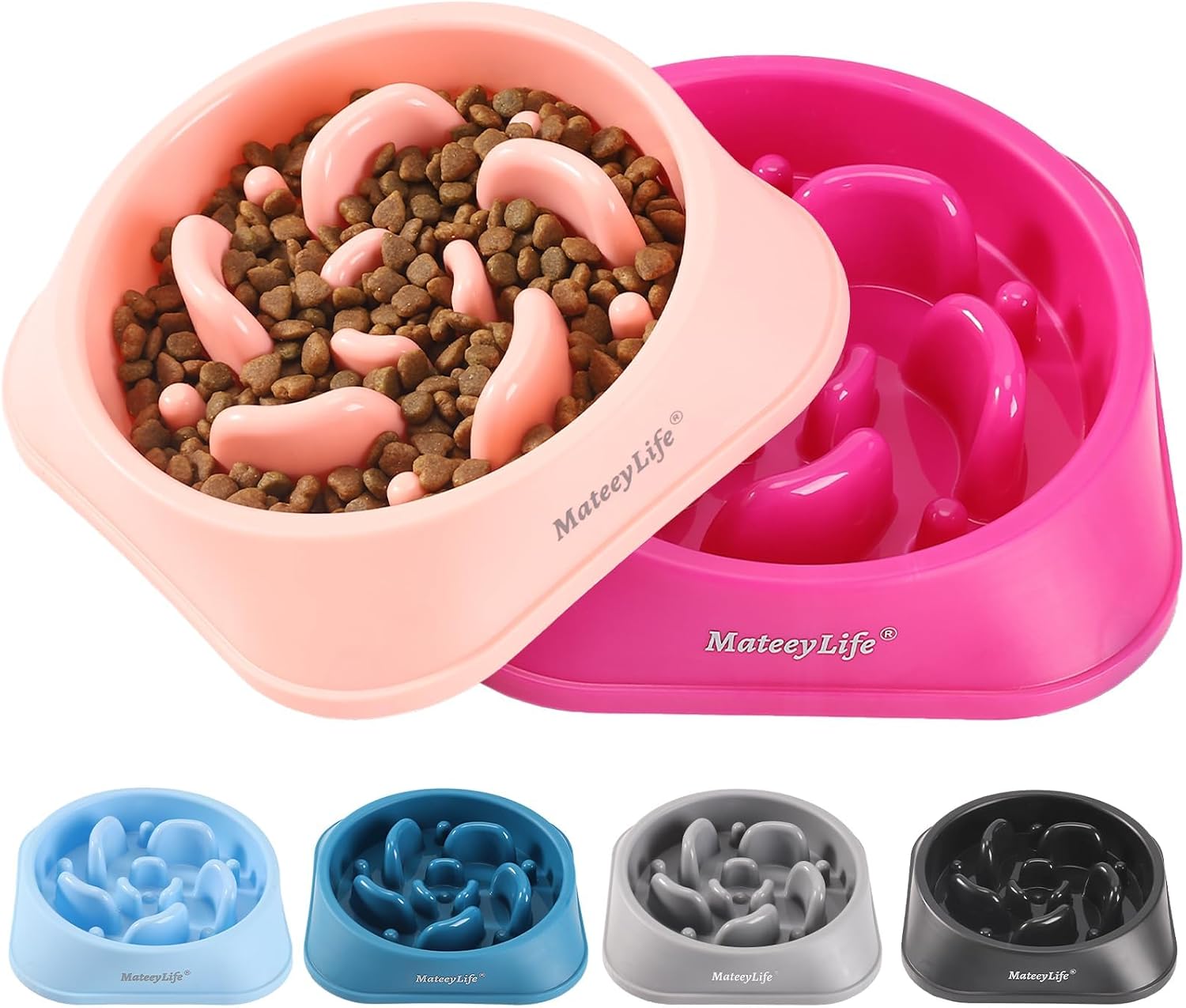 MateeyLife 2-Pack Slow Feeder Dog Bowls, 2 Cups, Dog Puzzle Feeder Bowl