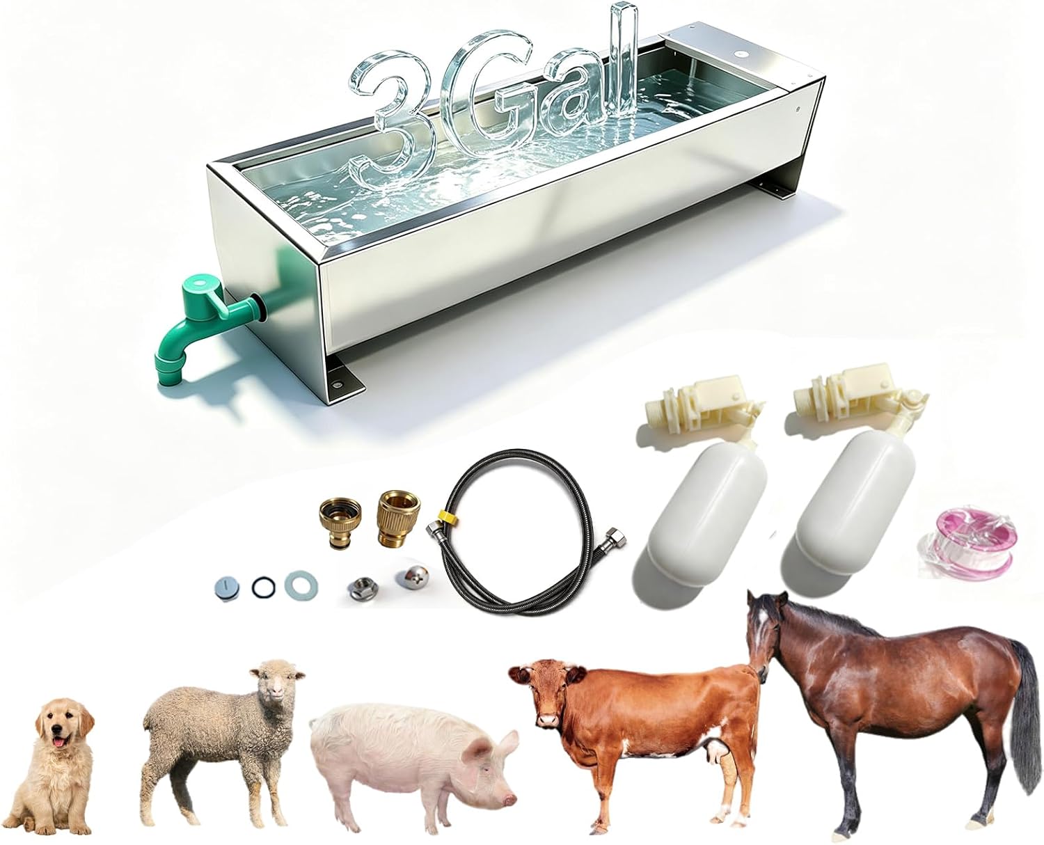 Automatic Livestock Water Trough 3 Gallons/12 Quart Livestock Animal Stainless Steel Automatic Waterer with Float Valve Kit for Goat Cattle Horse Hog Pigs Dog Outdoor, 22″ L x8.6 W x 5.1″ H