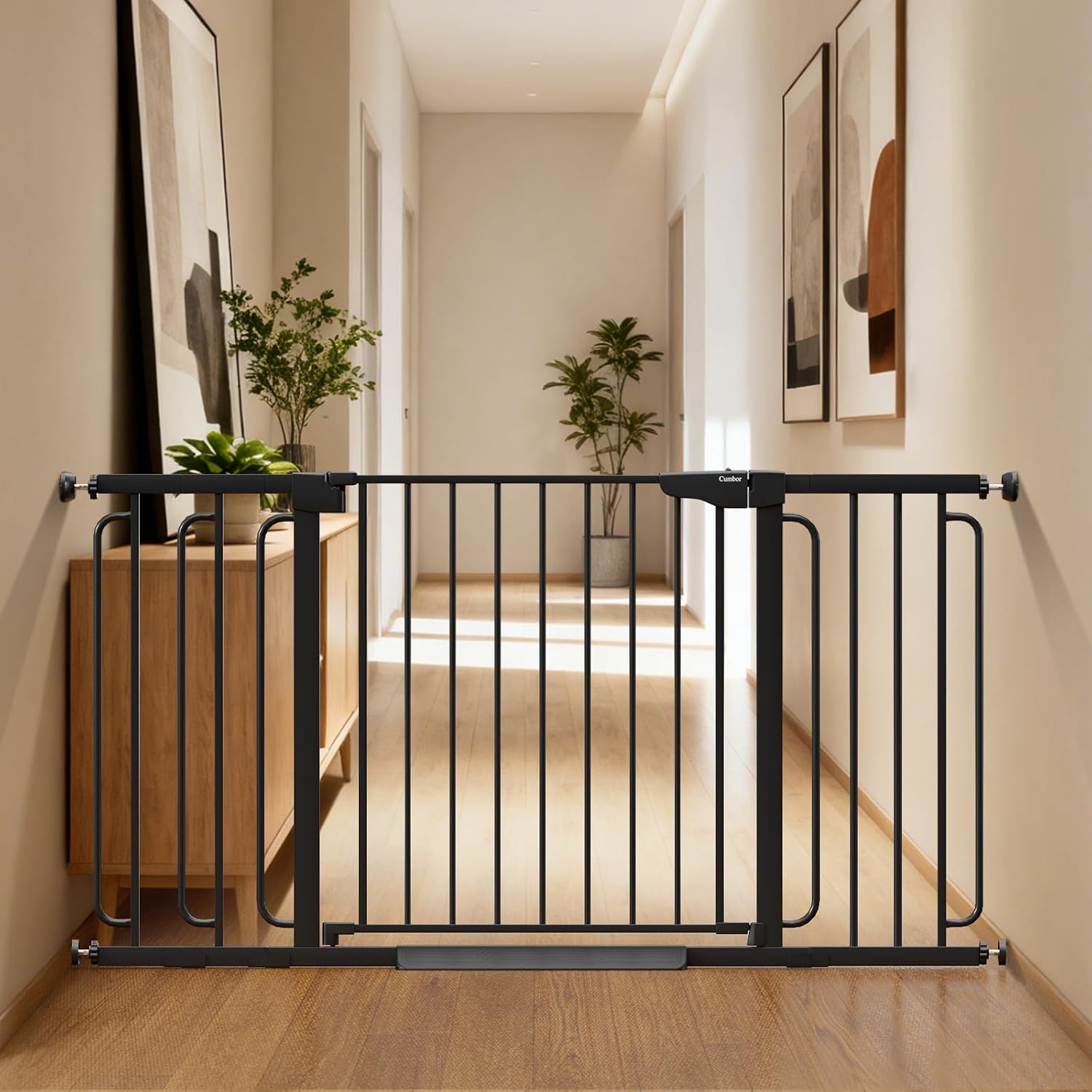 Cumbor 36.6-59″ Extra Wide Baby Gate for Stairs, Auto Close Dog Gate Black