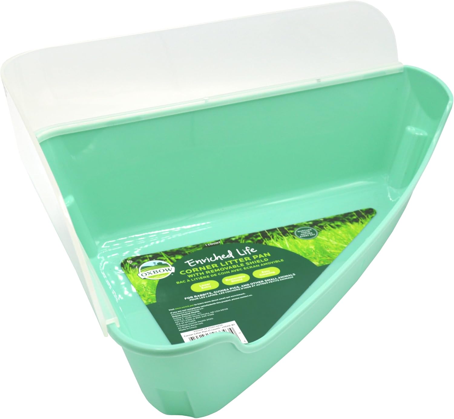 Oxbow Corner Rabbit Litter Box & Guinea Pig Litter Box, Removable Shield