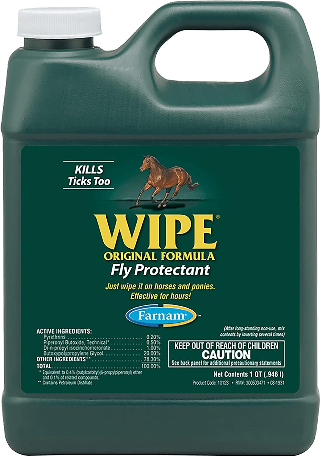 Farnam Wipe Original Formula Fly and Tick Protectant for Horses, 32 oz
