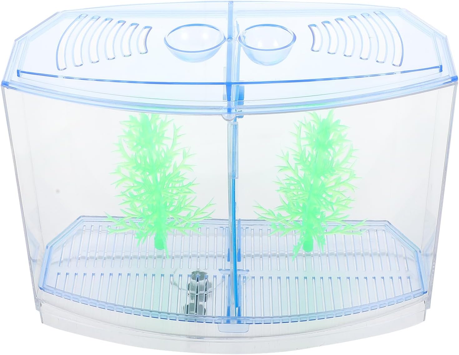 Mipcase Acrylic Mini Fish Tank Transparent Desktop Aquarium 7.08 X 5.51 X 3.54 in Small Breeding Tank with 2 Luminous Aquatic Plants for Goldfish Home Decor Bedroom Porch Desk