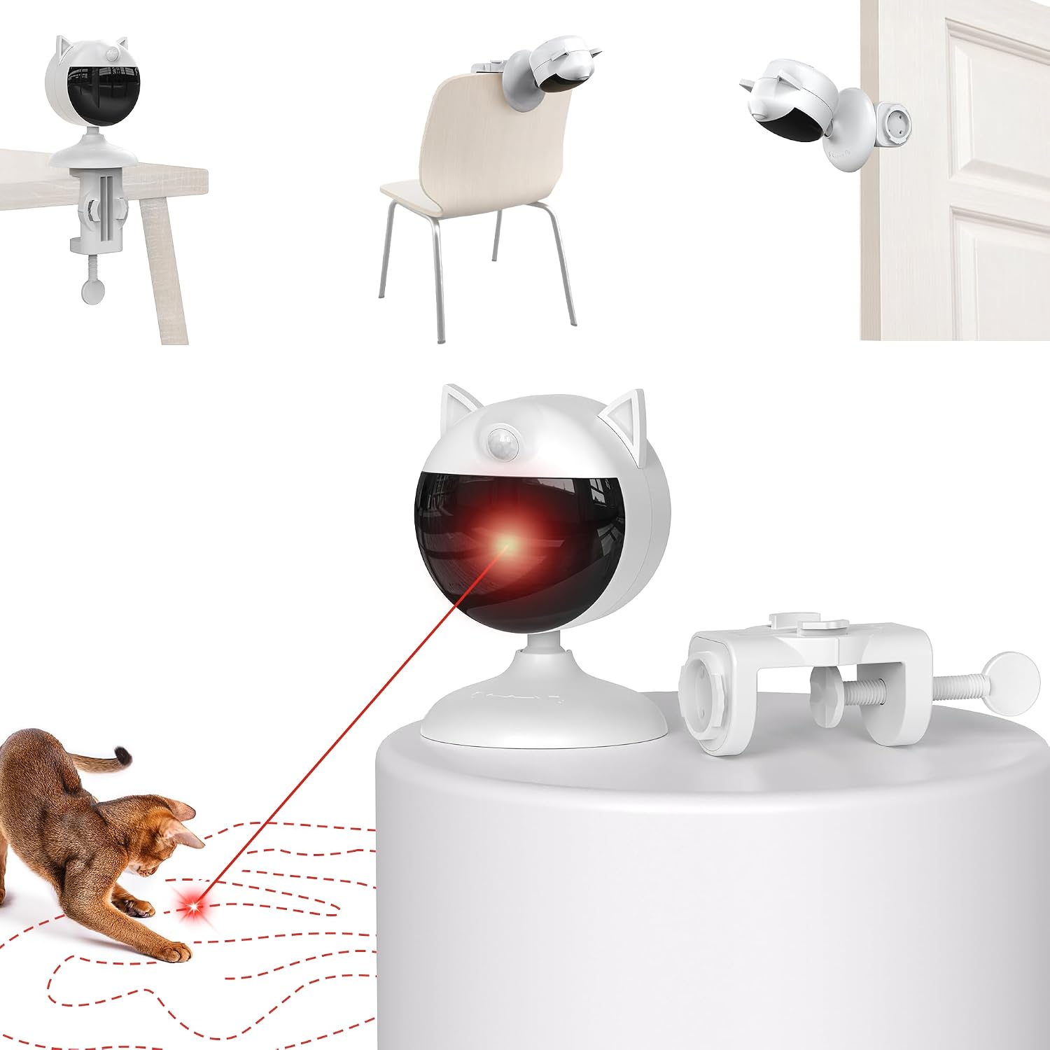 Potaroma Smart Sensor Cat Laser Toys Interactive, Motion Activated Truly Random Trjajectory, Clamp Design, Automatic Chargeable Kitten Toy Indoor Exercise, Cream White