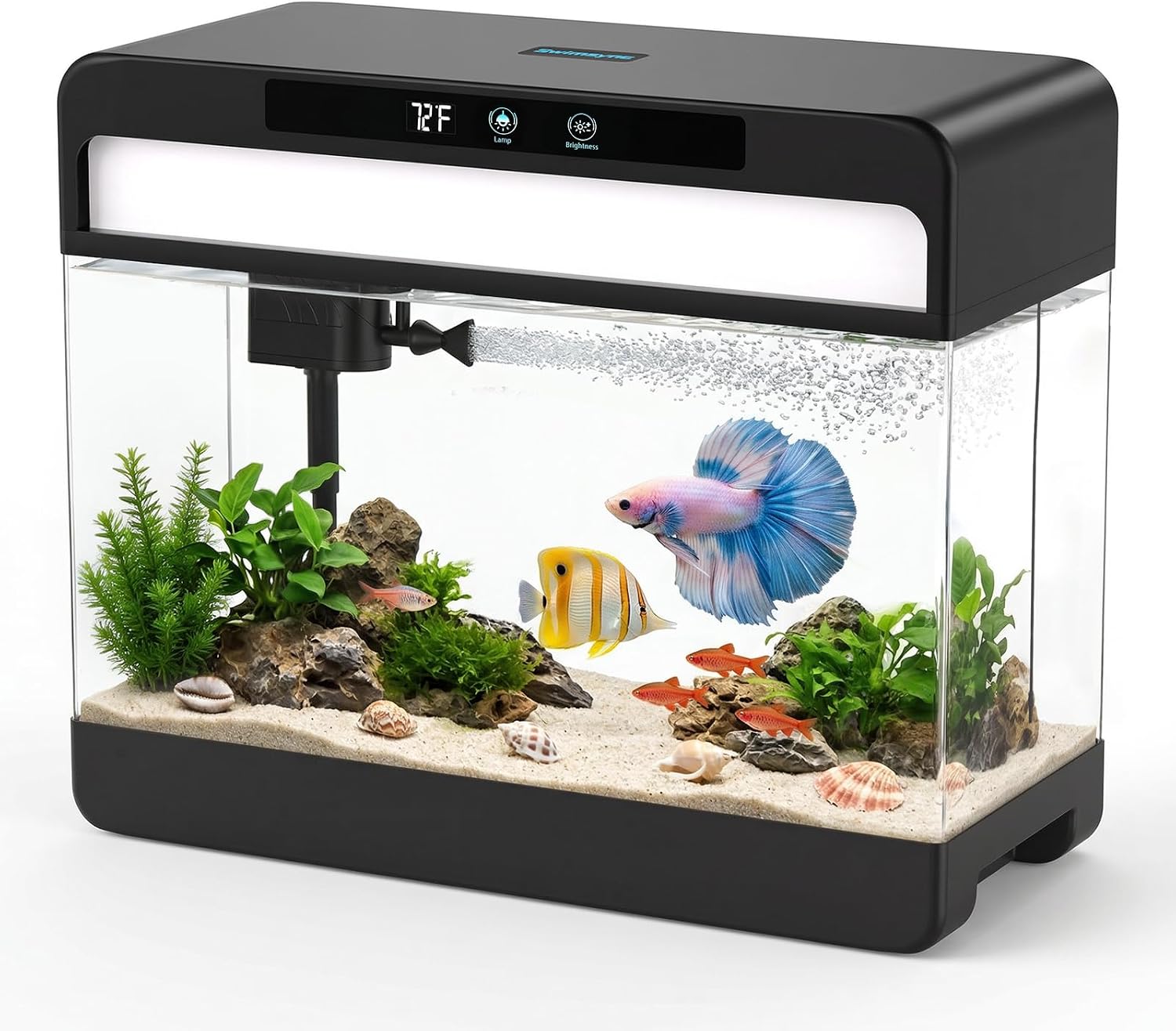 Fish Tank Starter Kit, 3 Gallon Smart Aquarium for Betta, Black