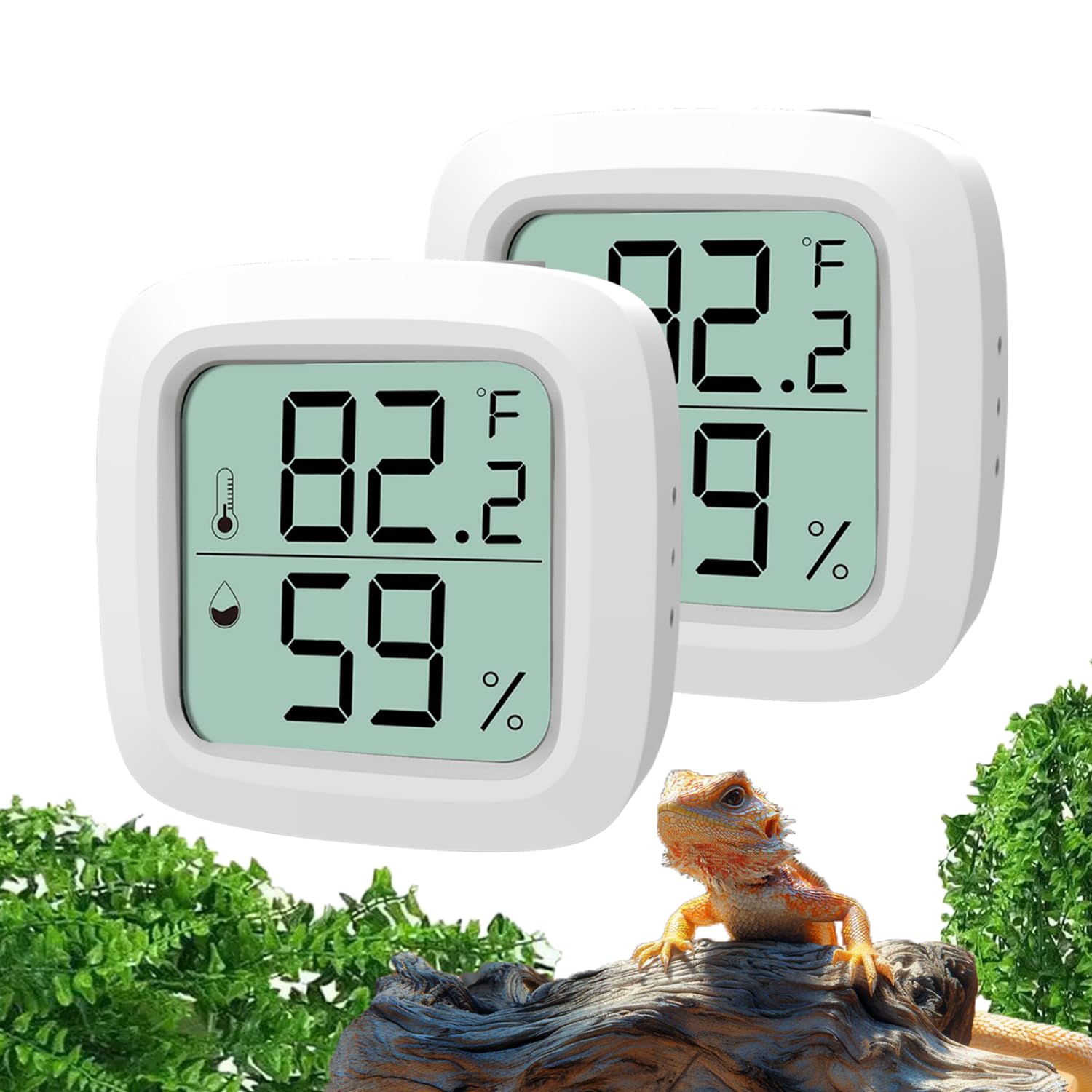 2-Pack Reptile Thermometer and Hygrometer – LCD Digital Temp & Humidity Monitor for Bearded Dragon, Gecko, Snake Tanks, Incubation Boxes, Indoor Pet Habitats