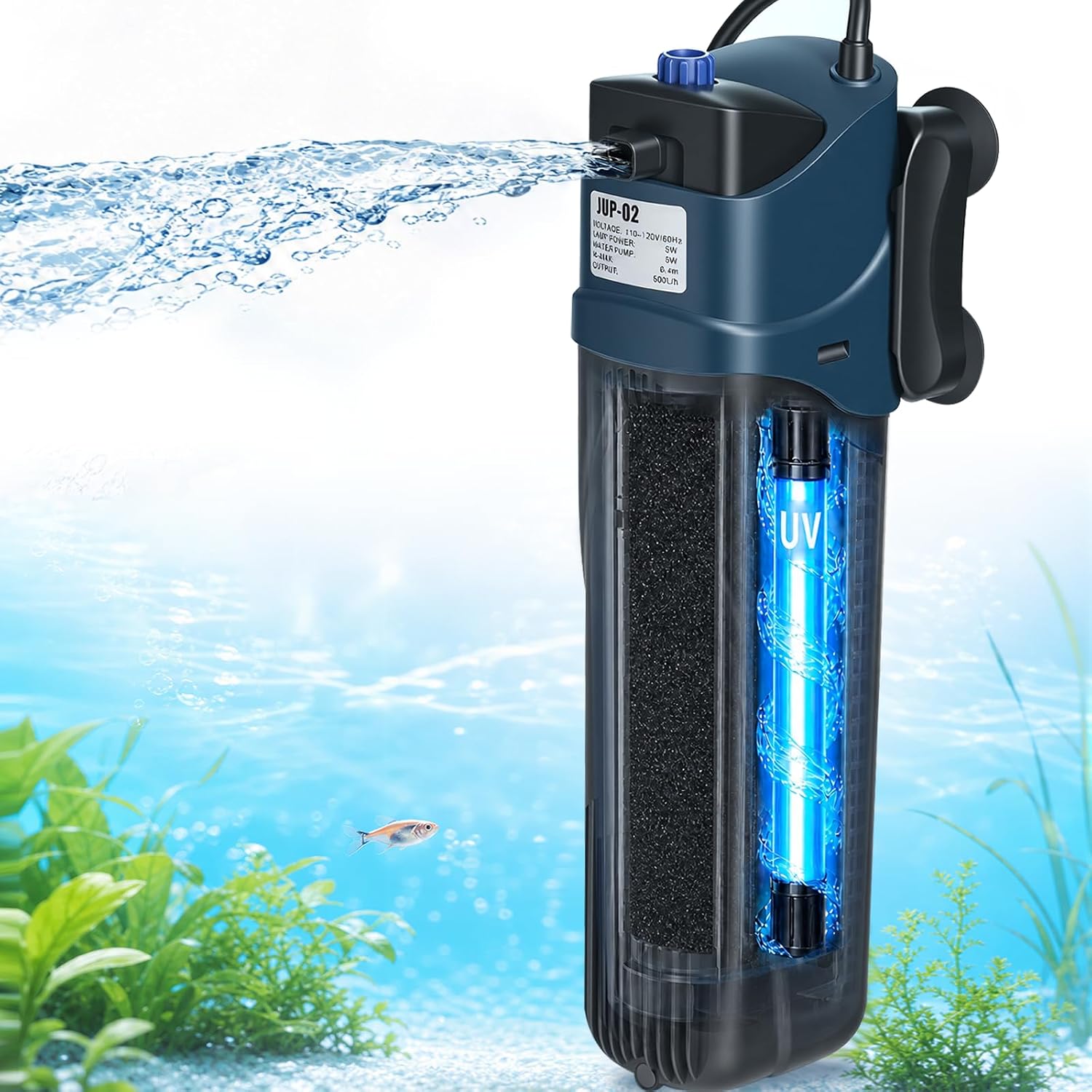 COOSPIDER Aquarium Filter with 5W U-V Light JUP-02 132GPH for 20-60 Gallon