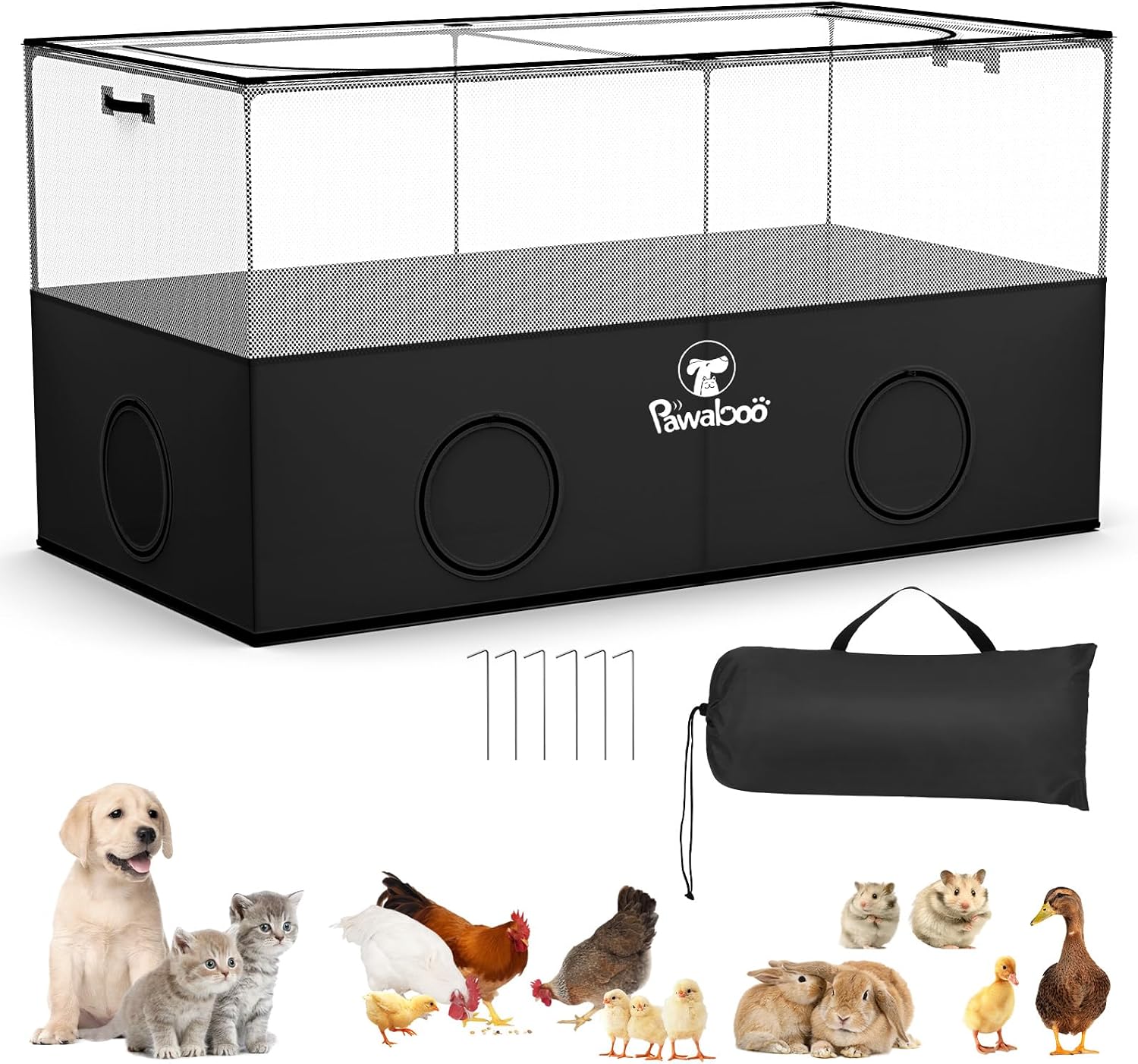 Pawaboo Small Animal Playpen, Foldable Pet Cage Tent, Black