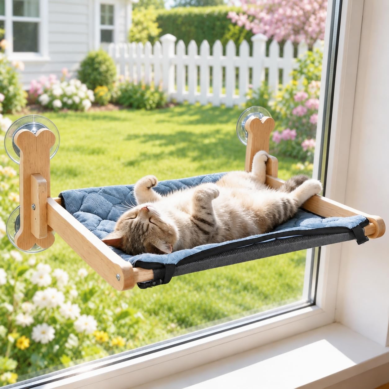 SZEE Cat Window Perch, Cooling Window Cat Bed with Cooling Mat, Foldable Pet Perch Hammock with Sturdy Wooden Frame & Large Suction Cup, with Soft Flannel Plush Backing for All-Season Use