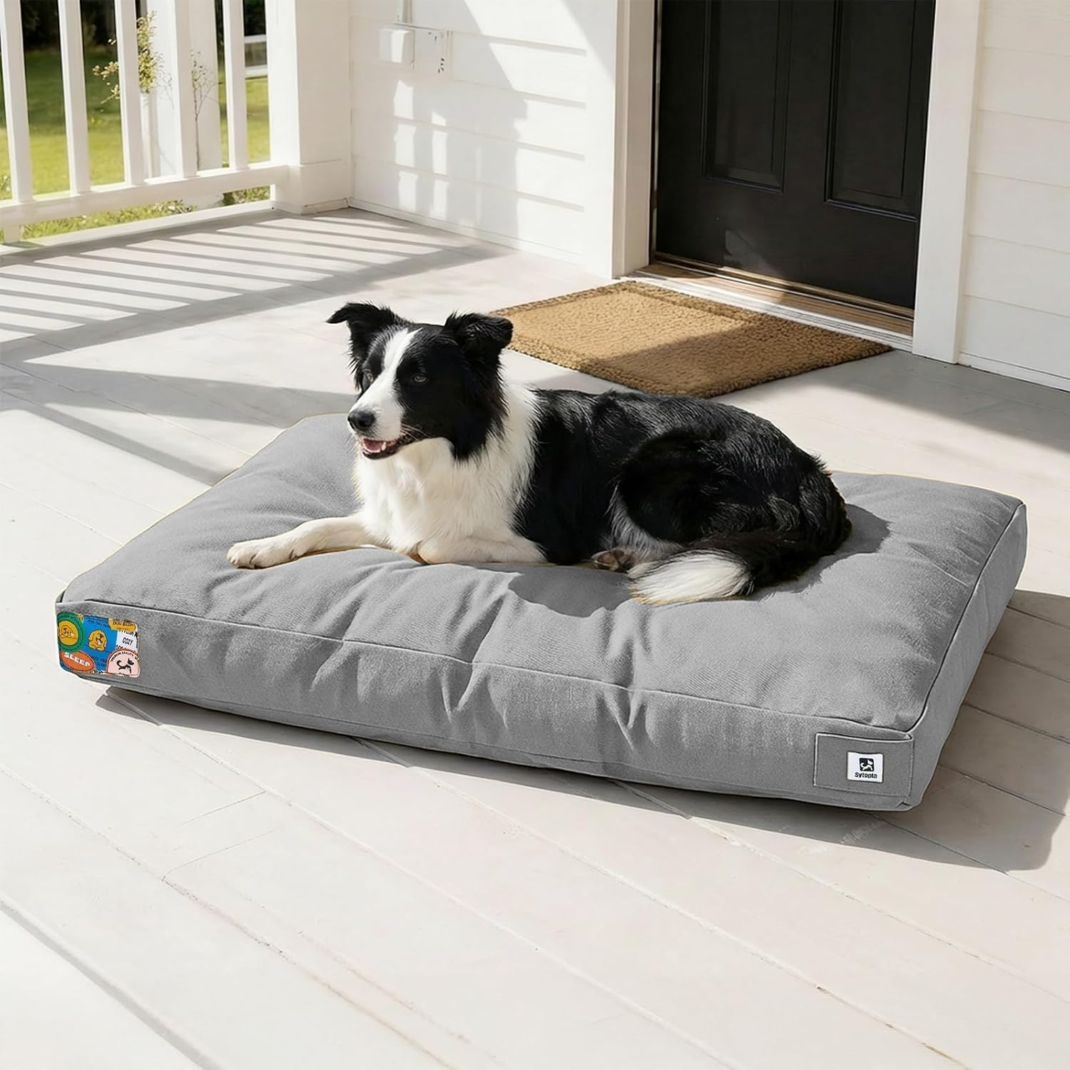 Sytopia 36 Inch Canvas Indestructible Dog Bed for Large Dogs, Chew Proof Pet Crate Mat with Waterproof Washable Removable Cover, Indoor Patio Pet Pad for Crate, Light Grey