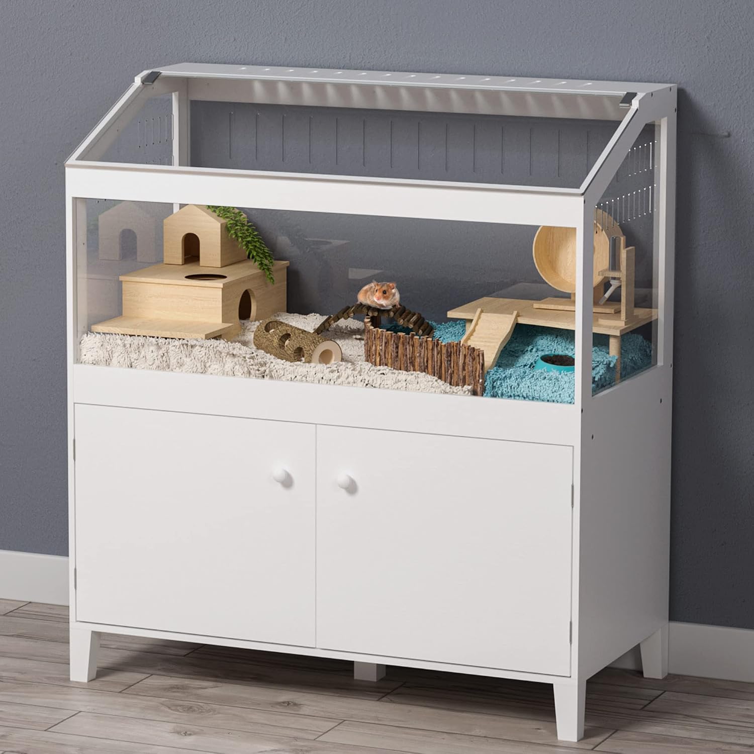 GDLF Hamster Cage with Acrylic Panels and Storage, 39.5 x 19.7 Inch