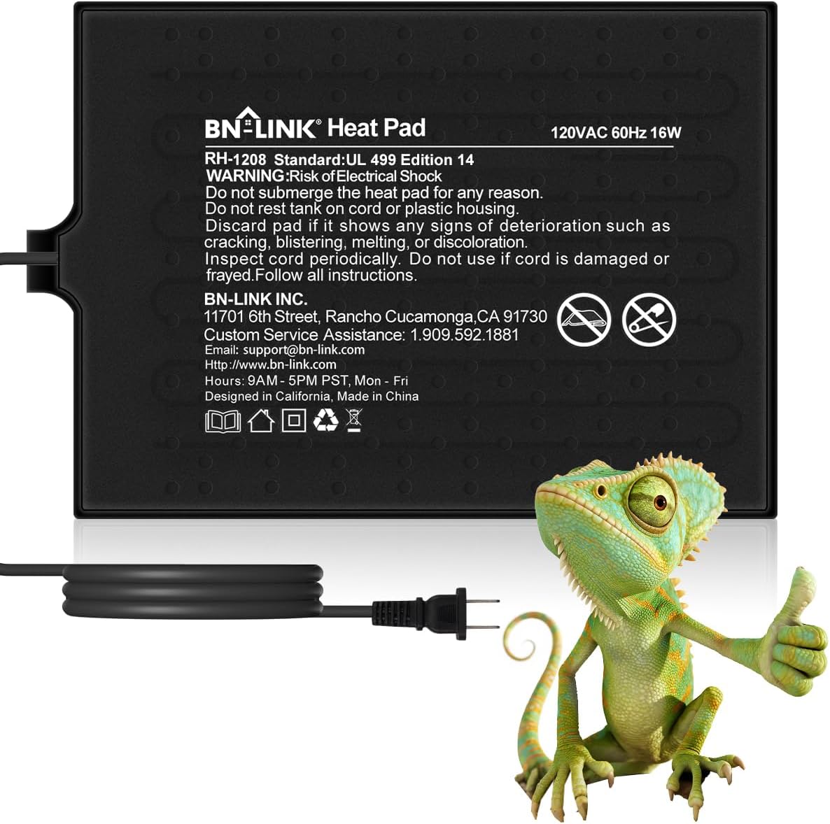 BN-LINK Reptile Heat Pad 8″X12″ 16W for 30-40gal Under Tank Terrarium Heating Mat Waterproof for Turtle, Lizard, Frogs, Snake, Hermit Crab