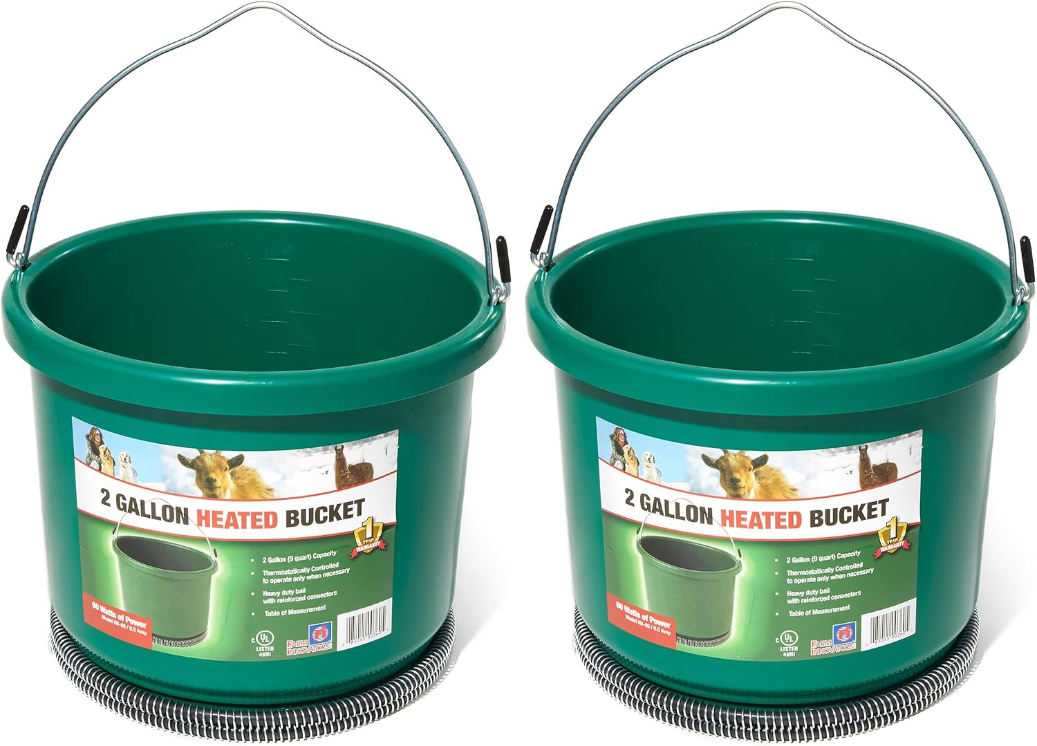 Farm Innovators HB-60 Heated Plastic Bucket, 60 Watts, 2 Gallon, 2-Pack