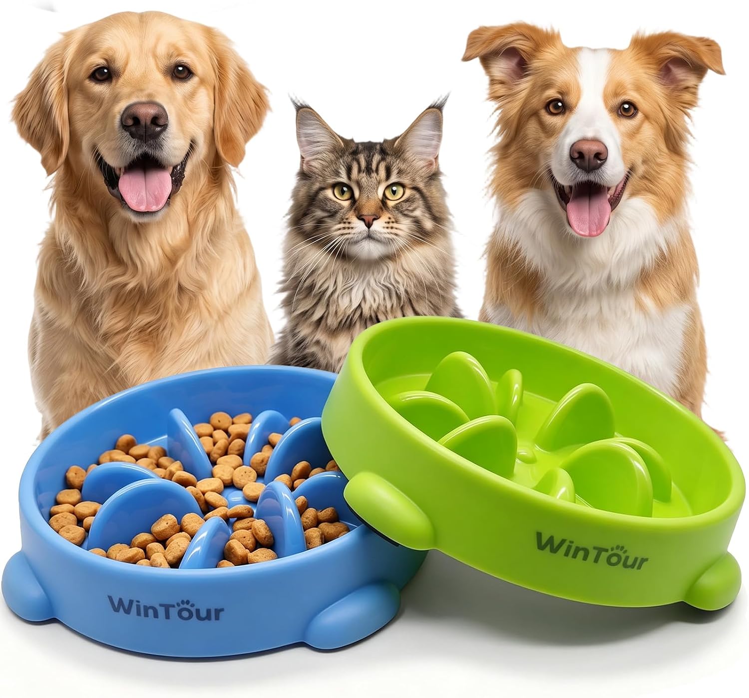 WinTour 2 Pack Slow Feeder Dog Bowls, BPA Free, Medium & Small Dog Bowls