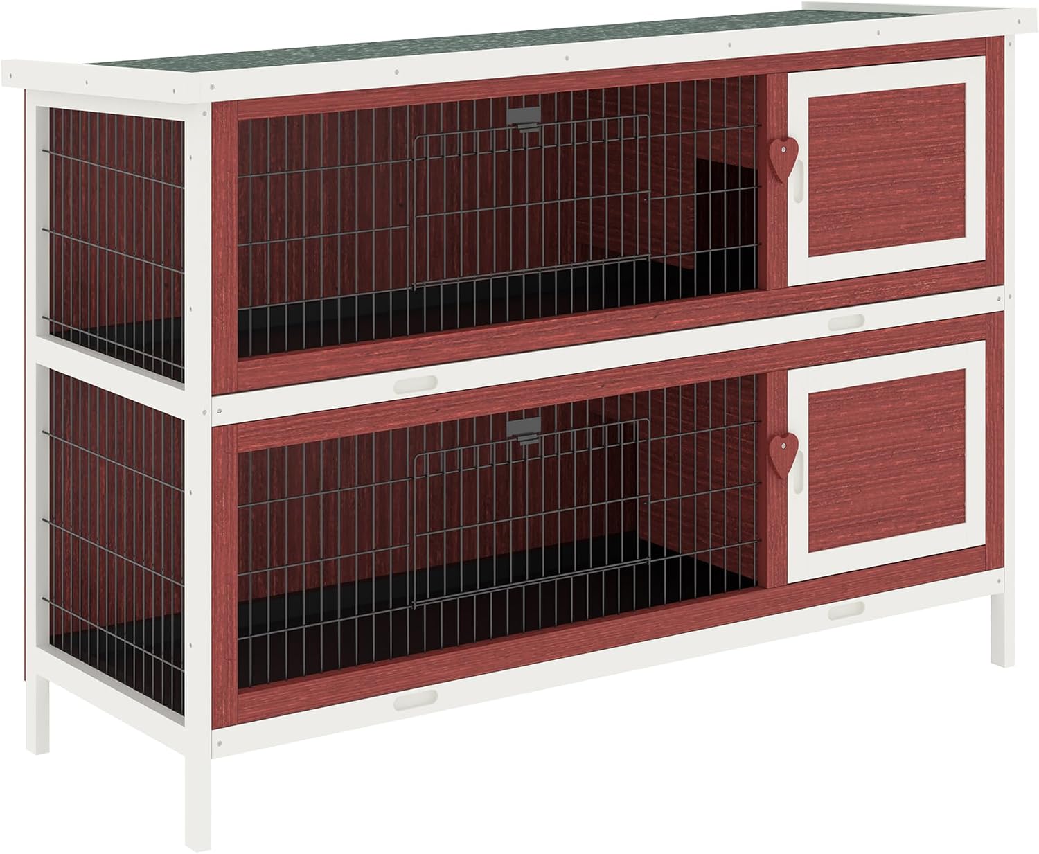 PawHut 54″ 2-Story Rabbit Hutch Bunny Cage with Openable Roof, No Leak Tray and Fun Enclosed Run, for Rabbits, Chickens, Ducks, Indoor/Outdoor