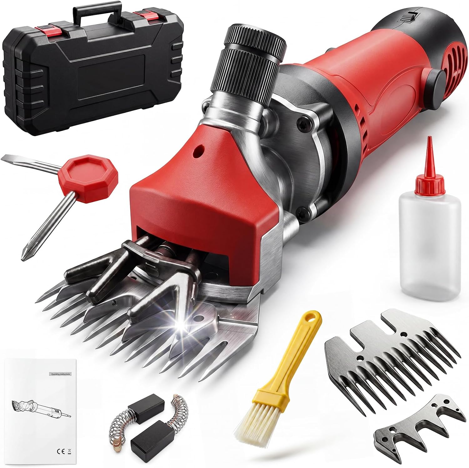 GIRAVO Electric Sheep Shears 900W, 6 Speed Adjustable Heavy Duty Sheep and Horse Clippers, Farm Livestock Grooming Kit, Livestock Clippers for Horse, Cattle, Goat and Thick Coat Animals (Red)