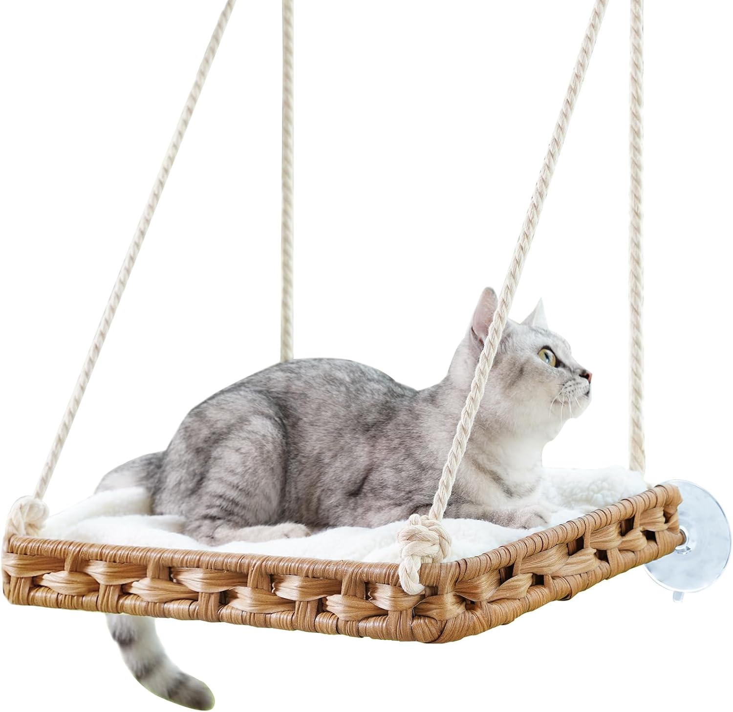 SETVSON Cat Window Perch Cat Window Hammock Bed, PE Rattan, Natural