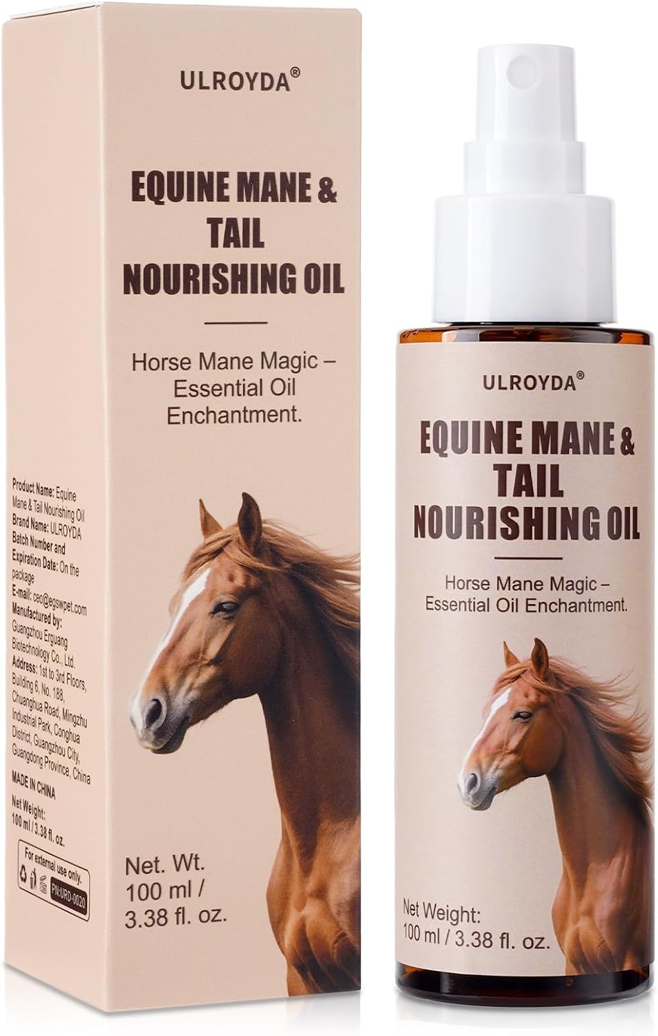 Equine Essential Oil Spray – Olive & Jojoba Blend for Silky Mane & Tail | Smooths, Detangles & Adds Natural Shine | for Horses & Dogs, 3.38 oz