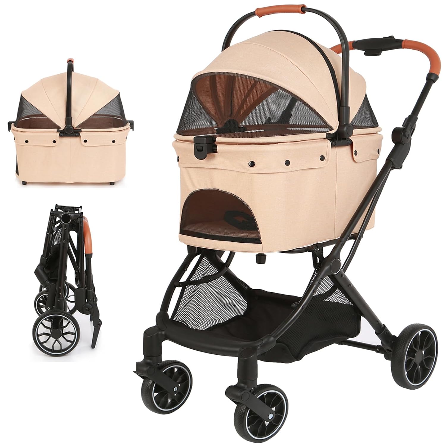 Pet Stroller with Detachable Carrier, Foldable Dog & Cat Stroller