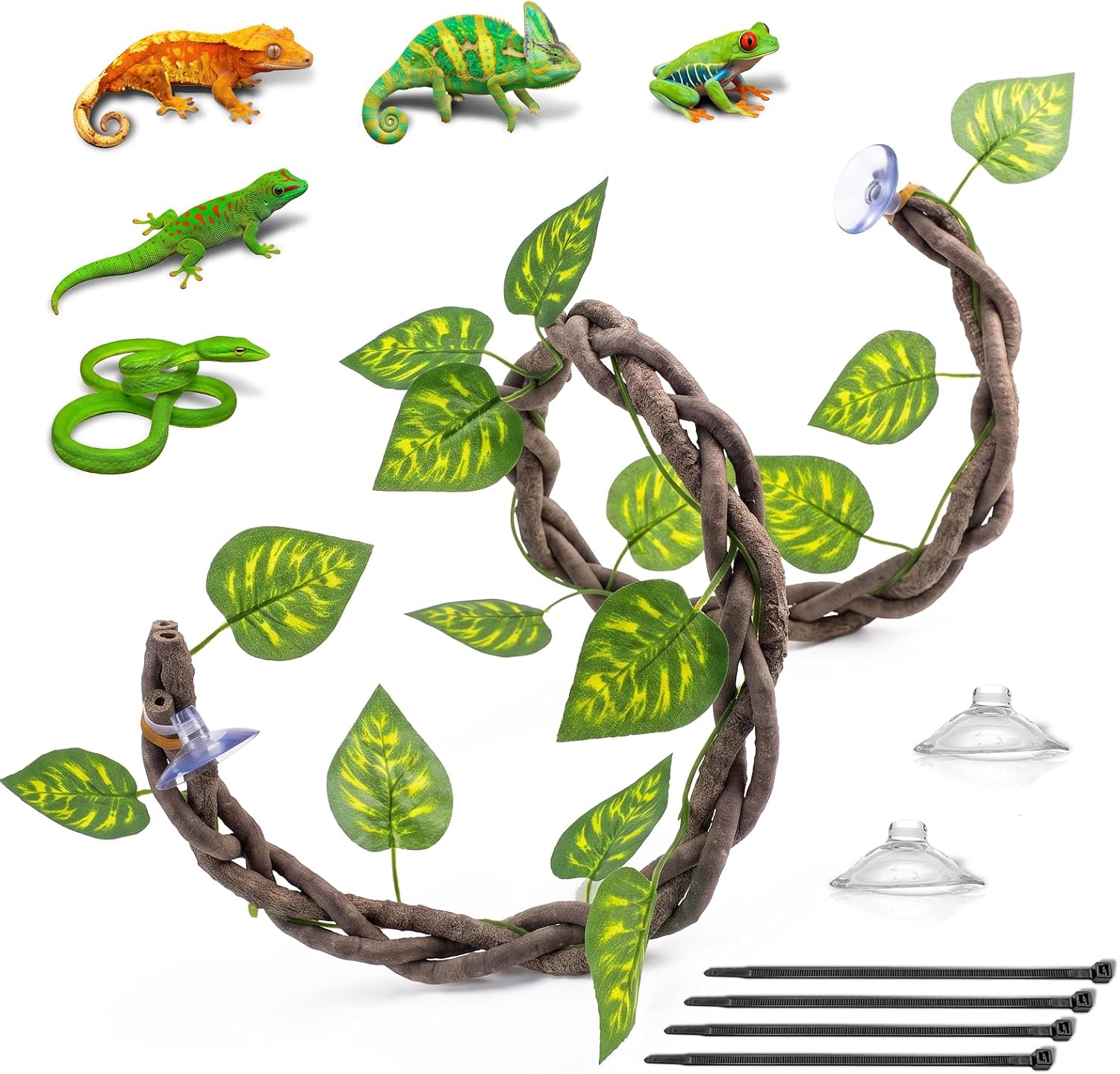 Leafy Reptile Jungle Vines, Bendable Tank Climbing Branch (Golden Pothos)