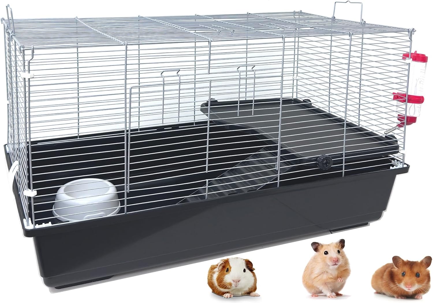 My First Home Large Two-Level Universal Habitat Narrow 3/8-inch Bar Spacing for Exotics Pet Guinea Pig Hedgehog Hamster Gerbil Rat Mice Rodent