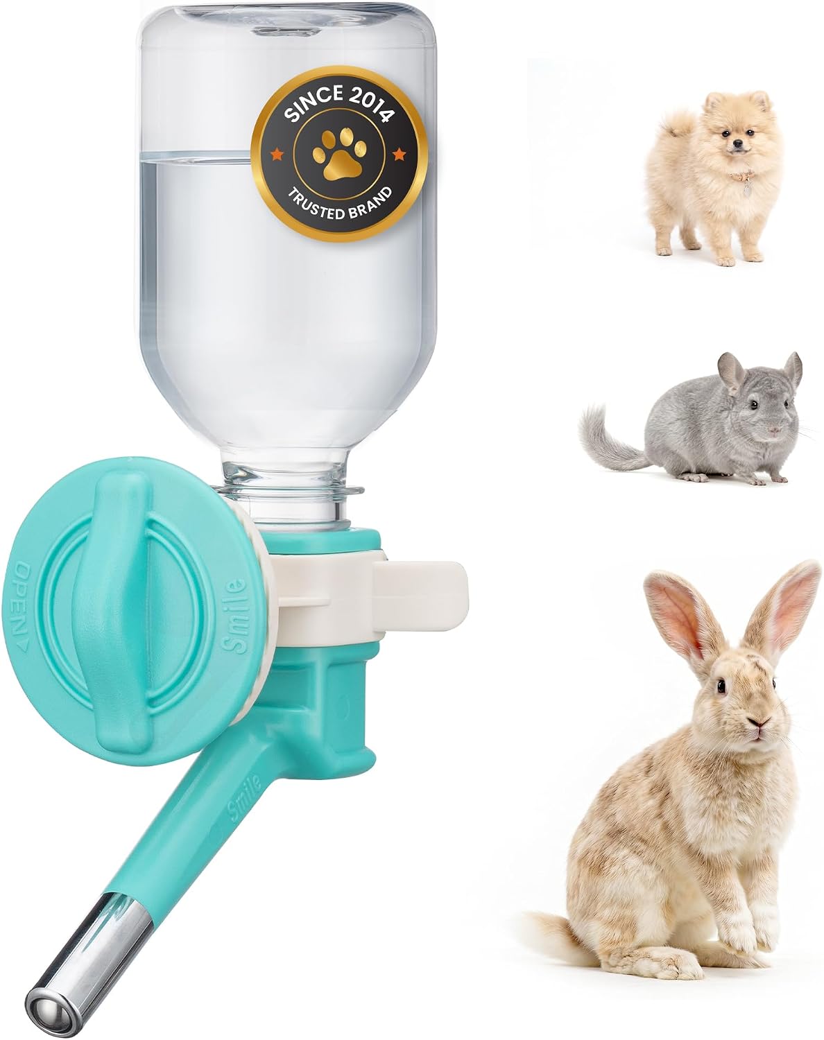 Choco Nose Patented No-Drip Water Bottle/Feeder for Puppies/Toy-Small Breed Dogs/Rabbits/Cats/Chinchillas and Other Small Pets and Animals – for Cages or Crates 10.2 oz. Nozzle 13mm, Aqua (C528)