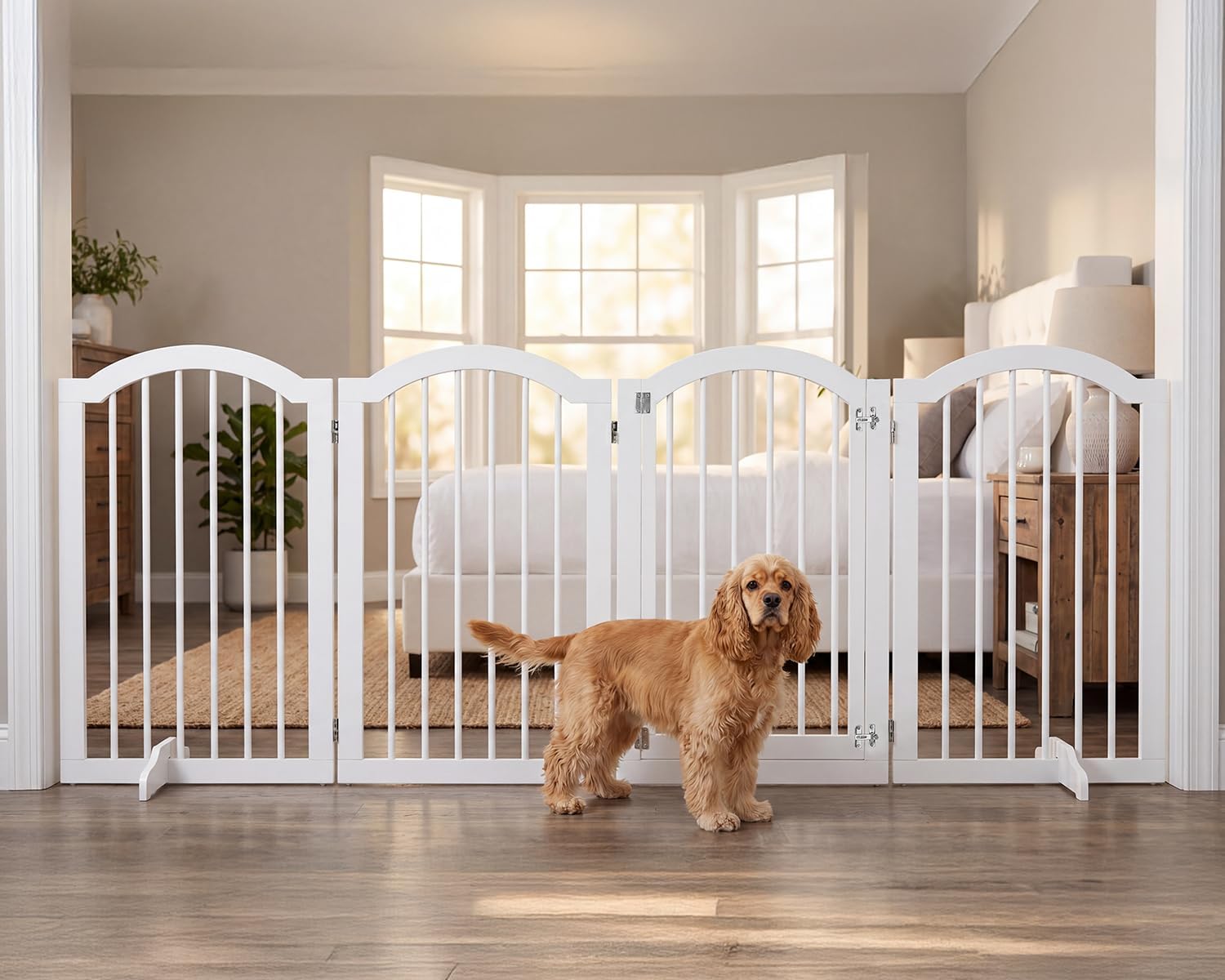 96″ Wide 30″ Tall Dog Gate 4-Panel Freestanding Pet Gates Indoor