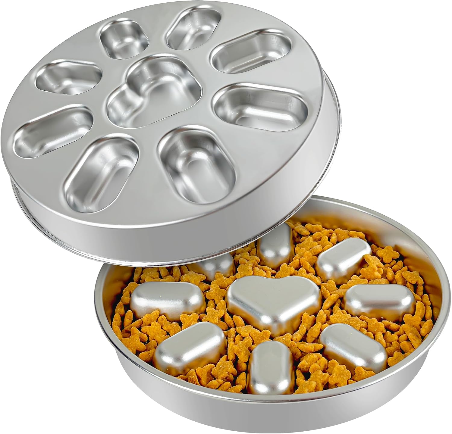 Slow Feeder Dog Bowls with Non-Slip Mat, Stainless Steel Metal Slow Feeder for Small & Medium Dogs, 2 Cups Pet Bowl for Fast Eaters, Slows Down Eating, Dishwasher Safe, Anti-Gulping Dog Bowl