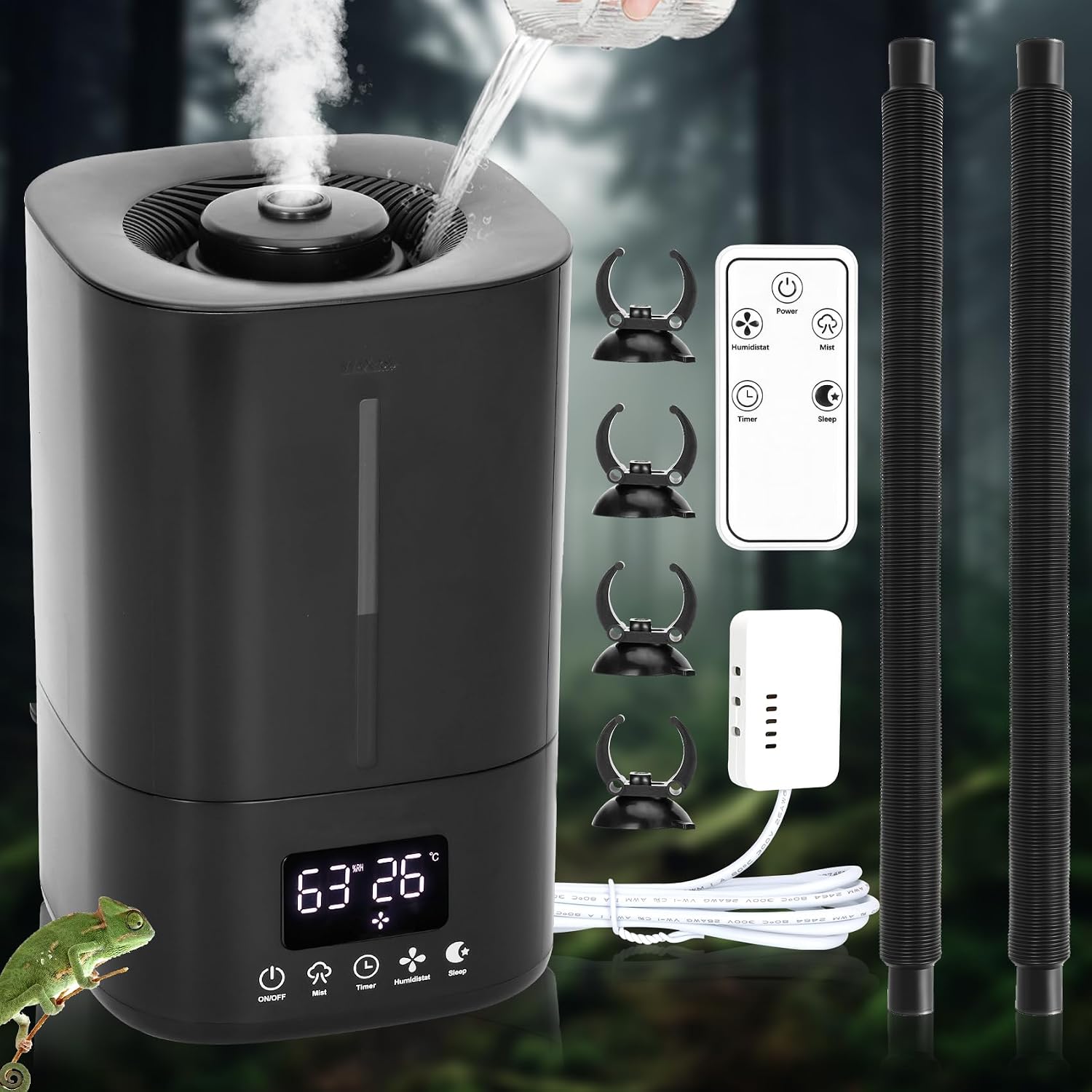 Automatic Reptile Fogger Humidifier with Smart Humidity Control, 5L Large Tank, 70″ External Sensor Probe, Dual Hose Terrarium Humidifier for Ball Python, Chameleon, Gecko, Frog, Vivarium & Grow Tent