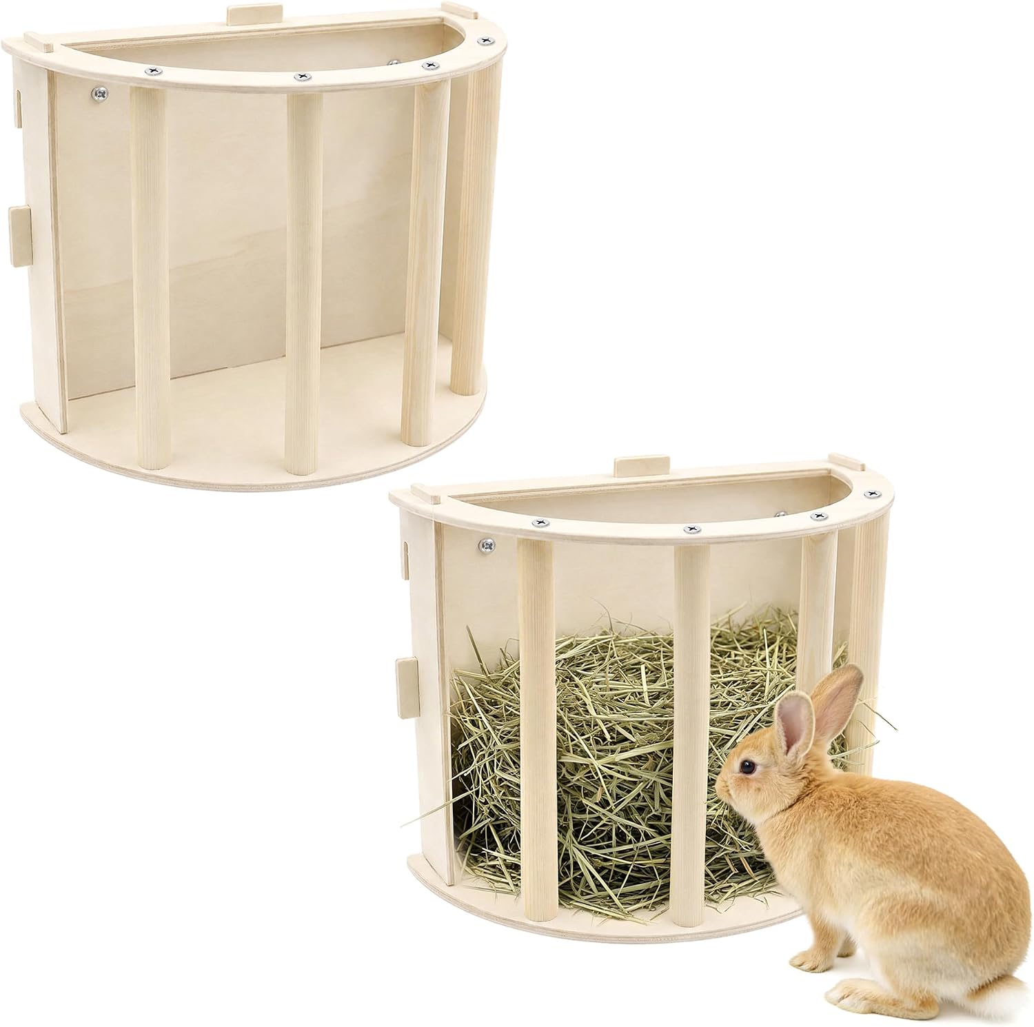 2 Pcs Wooden Guinea Pig Hay Feeder Bunny Hay Holder, Hay Rack for Rabbits