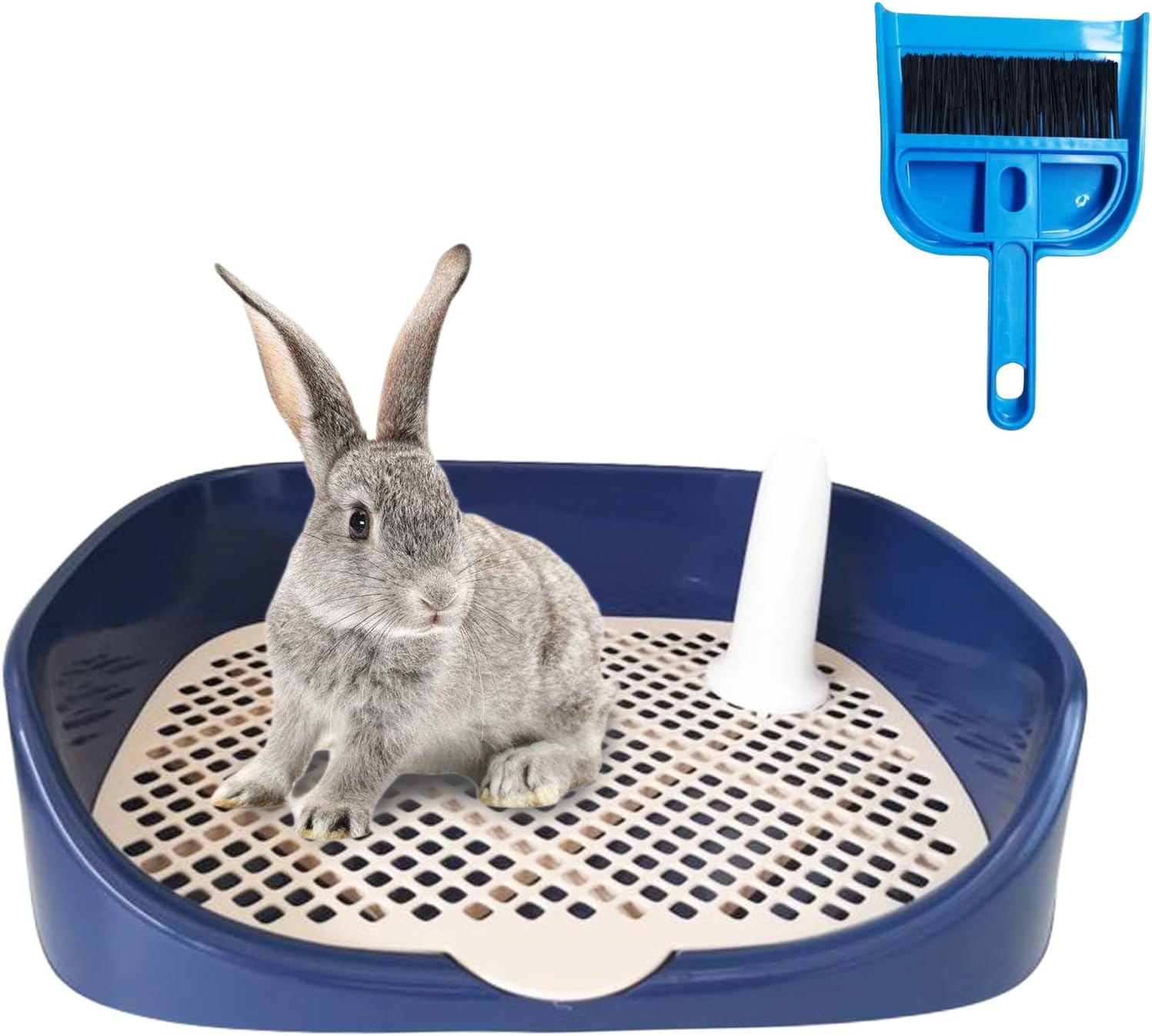 Tfwadmx Rabbit Litter Box Guinea Pig Litter Boxes Small Animal Toilet Corner Pan Rectangle Potty Trainer for Ferret, Chinchilla(15.7″ x 11.8″ x 3.9″,Blue)