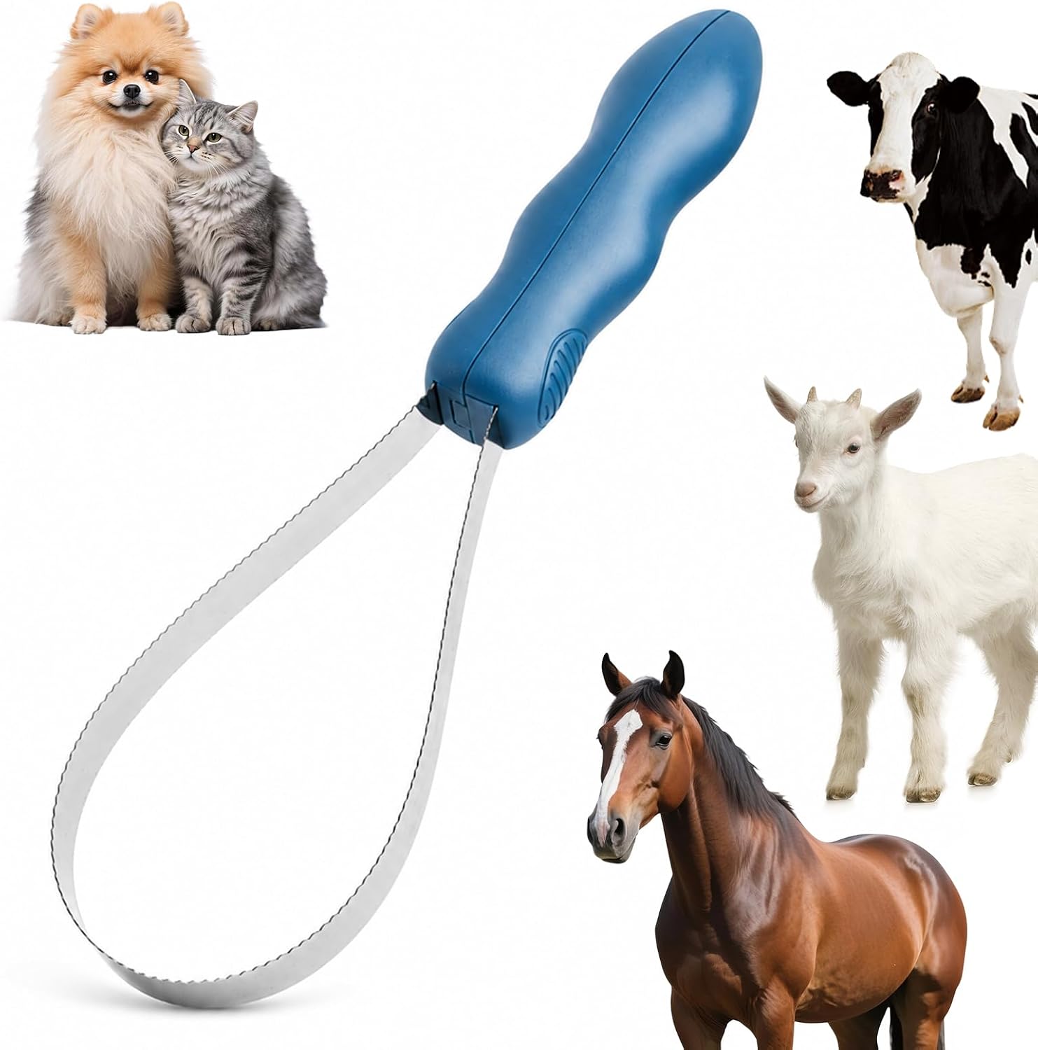 Double Sided Pet Shedding Blade, Stainless Steel Serrated Deshedding Tool, Coarse & Fine Teeth Grooming Comb for Horses, Dogs, Cats and Livestock