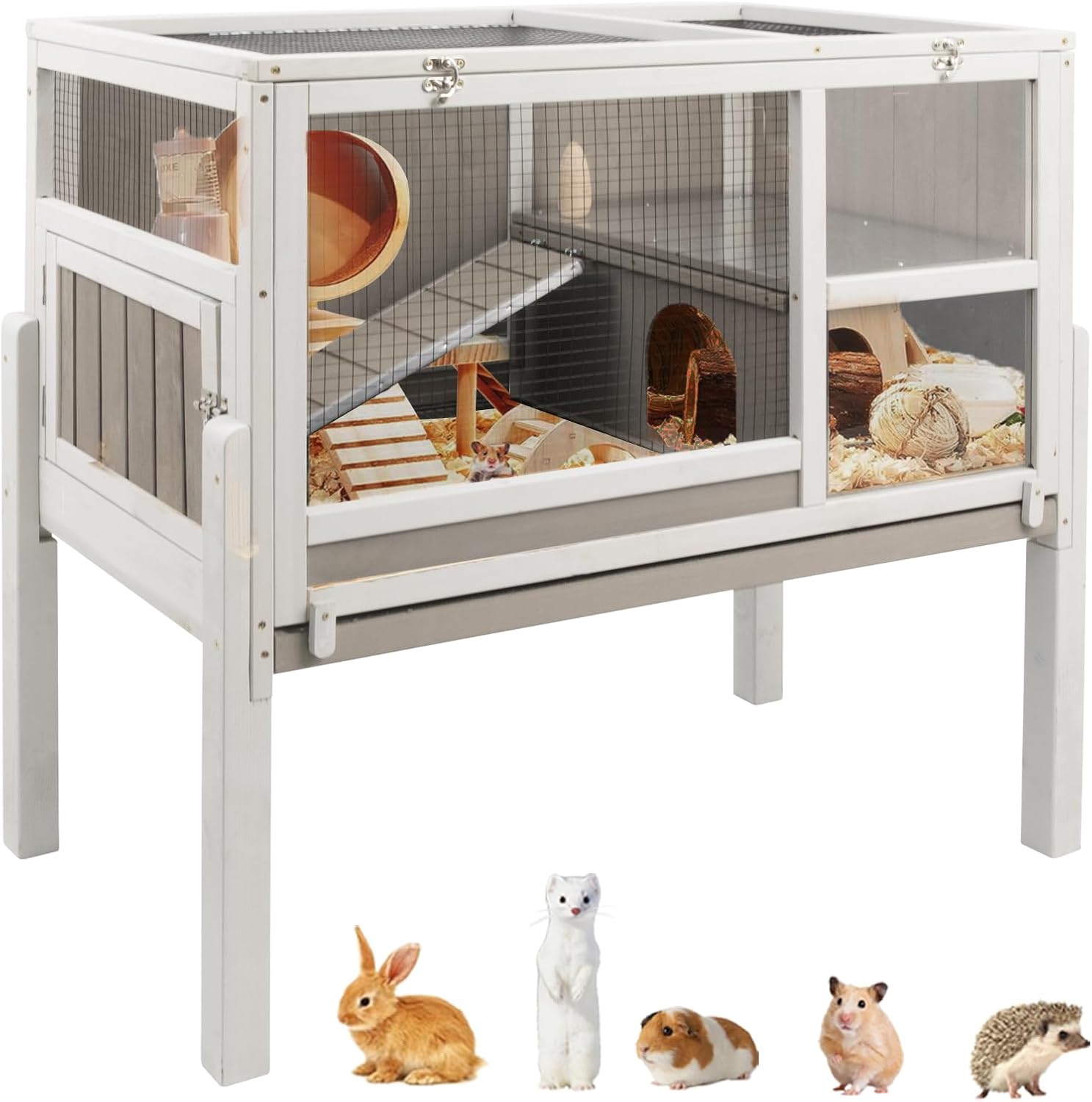 Ketive Guinea Pig Cages Indoor, Wooden Guinea Pig Cages with Stand
