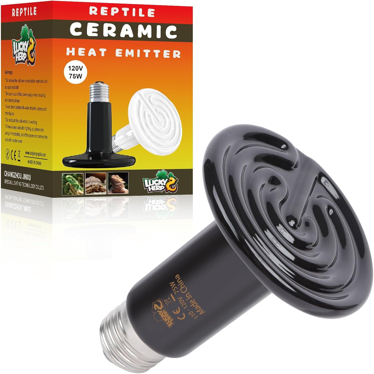 LUCKY HERP Reptile Heat Lamp – 75W Ceramic Heat Emitter Reptile Heat Lamp Bulbs (1 Pack), No Light Ceramic Heat Bulb, Heat Lamp for Reptiles Amphibian Chicken Pet Brooder Coop Lizard Turtle
