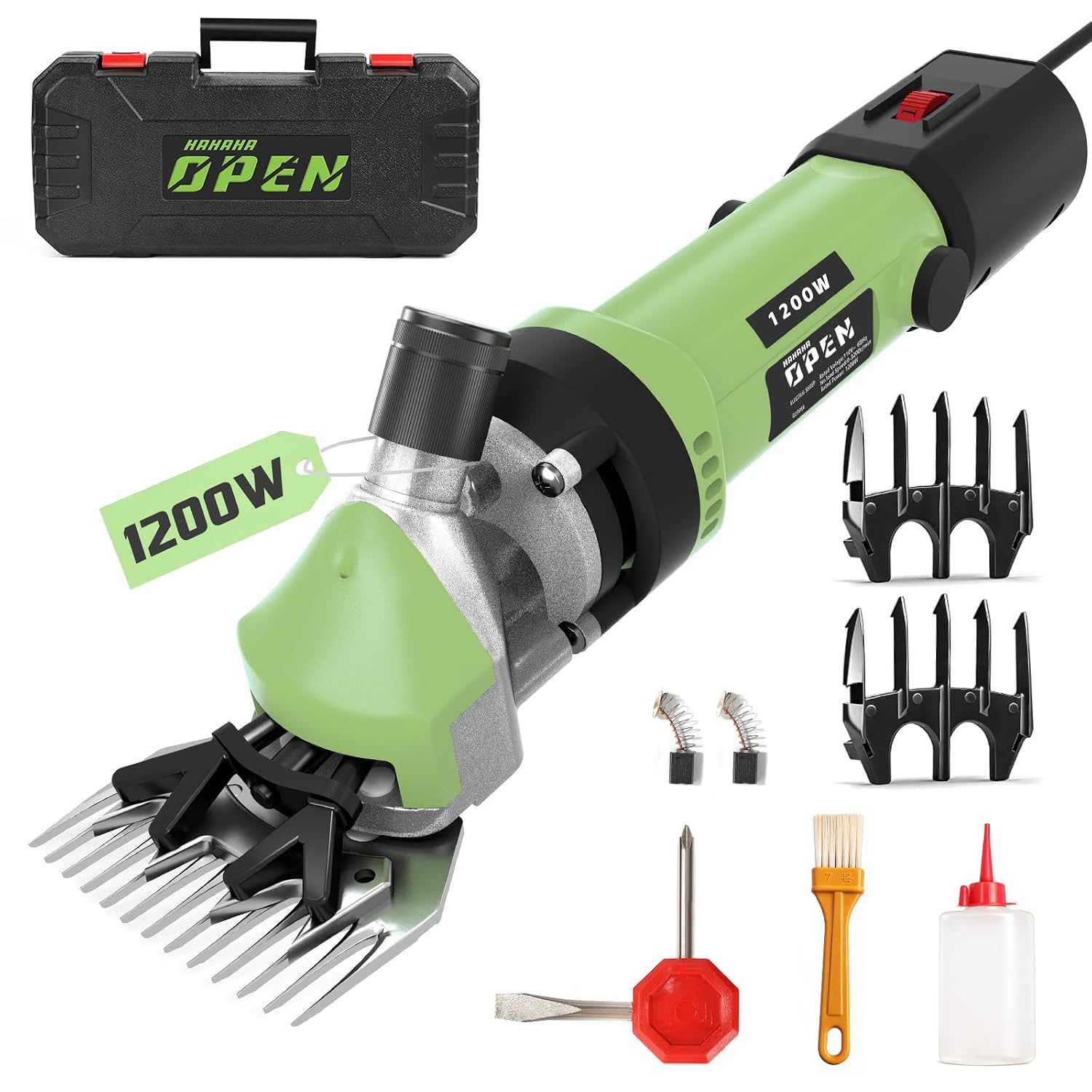 1200W Sheep Shears Clippers, 3200RPM 6-Speed Adjustable Heavy Duty Electric Sheep Shears for Dogs and Farm Livestock Grooming, 13T Blades, Professional Thick Coat Dog Clippers for Alpacas (Green)