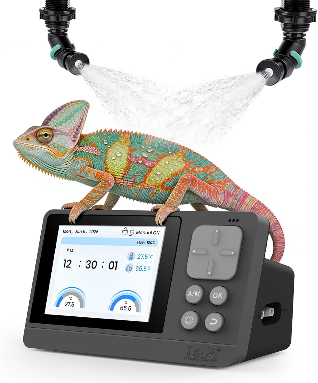 J&A Reptile Mister, Automatic Misting System for Terrarium with Adjustable Spray Nozzles, Black