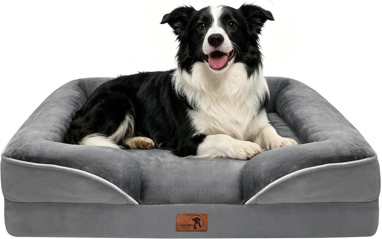 Spotted Play Orthopedic Dog Bed with Sides – Dog Sofa Beds for Large Dogs, Supportive Foam Pet Couch Bed with Washable Removable Cover, Waterproof Lining and Non-Slip Bottom, Grey – L