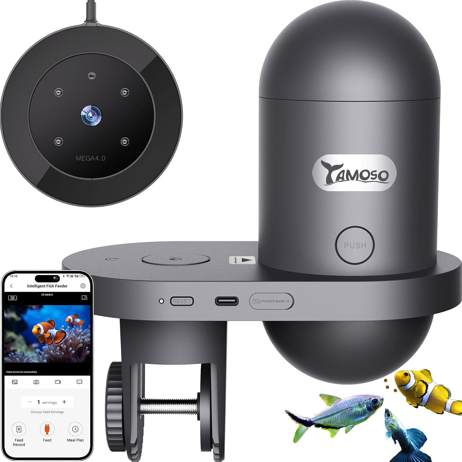 WiFi Automatic Fish Feeder for Aquarium, Food Dispenser with Camera
