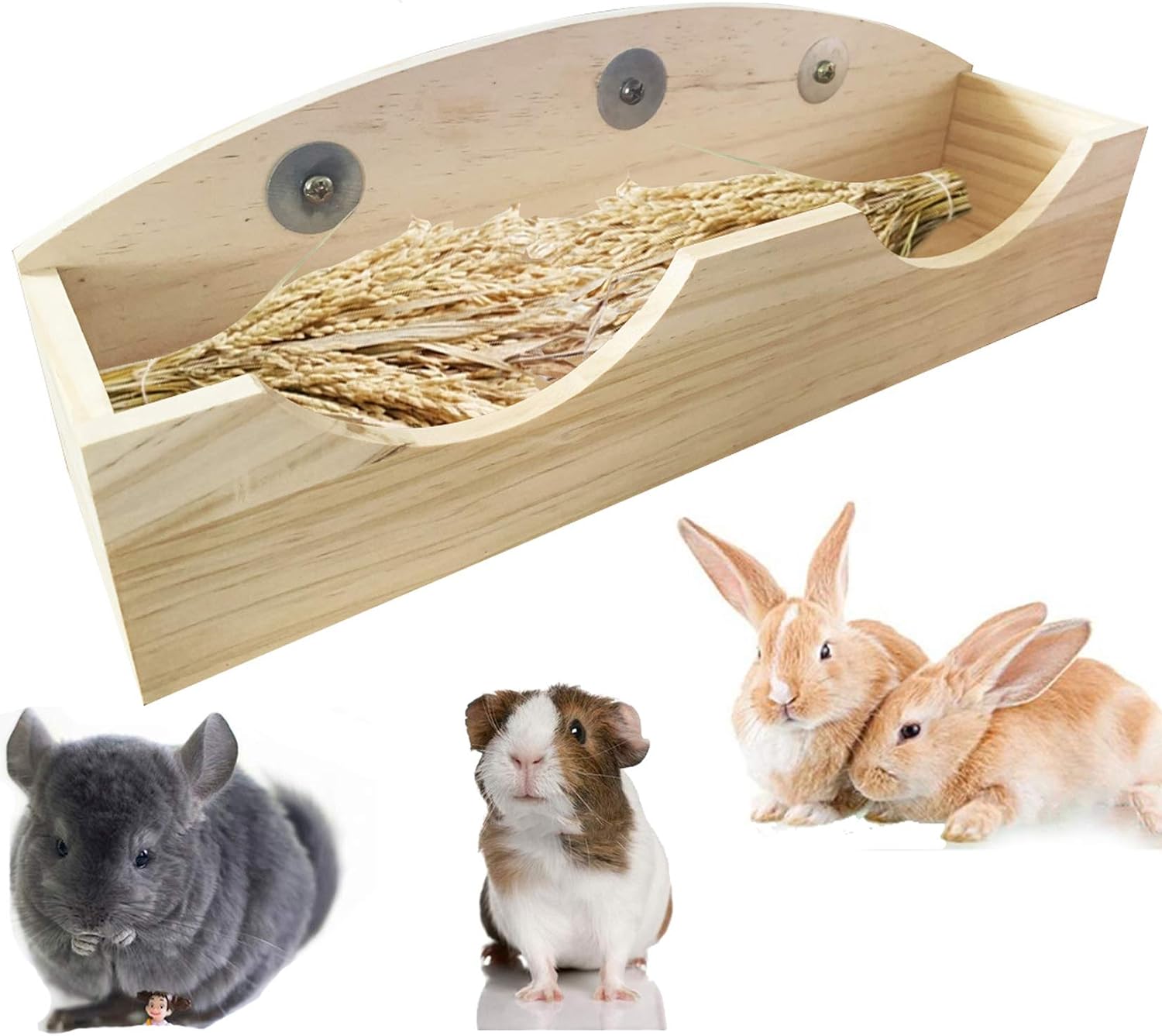 Hamiledyi Rabbit Hay Feeder, Bunny Hay Feeder Rack,Bunny Food Manger Wooden Hay Manger Rack Rabbit Hay Holder Feeders Grass Holder for Guinea Pig Chinchilla Hamster
