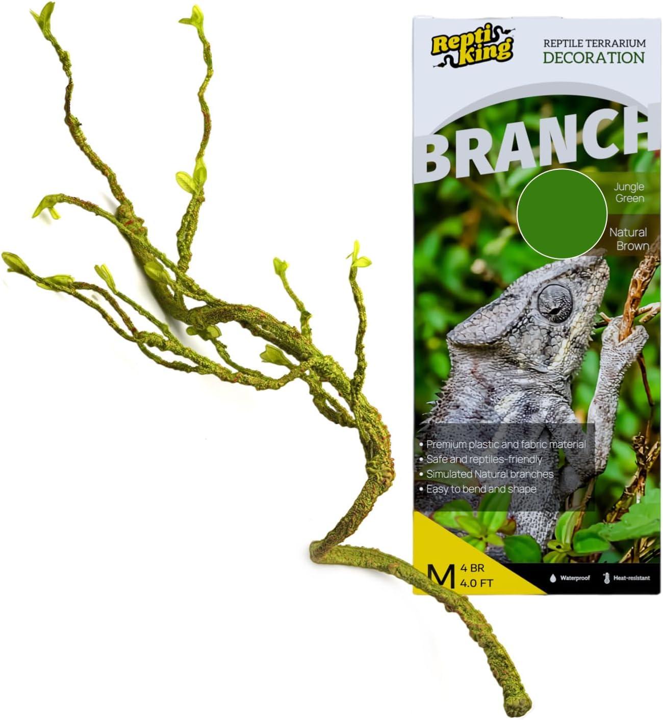 Reptile Terrarium Decor Branch, 45” Climbing Fake Plants for Reptile Enclosure, Ideal for Chameleon Bearded Dragon Lizard Gecko Tank Accessories