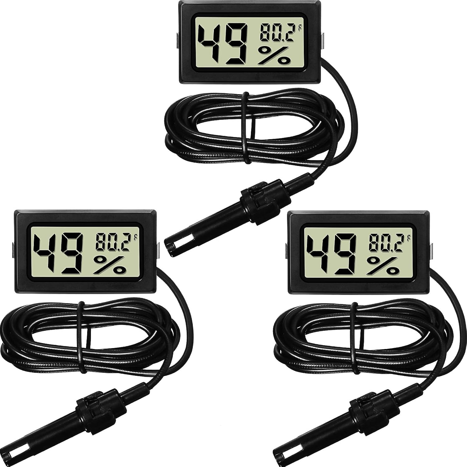 Weewooday Mini Digital Temperature Humidity Meters Gauge with Probe Gauge LCD Fahrenheit Display Thermometer Hygrometer for Incubator Reptile Plant Greenhouse Chicken Coop Garden(Black, 3 Pieces)