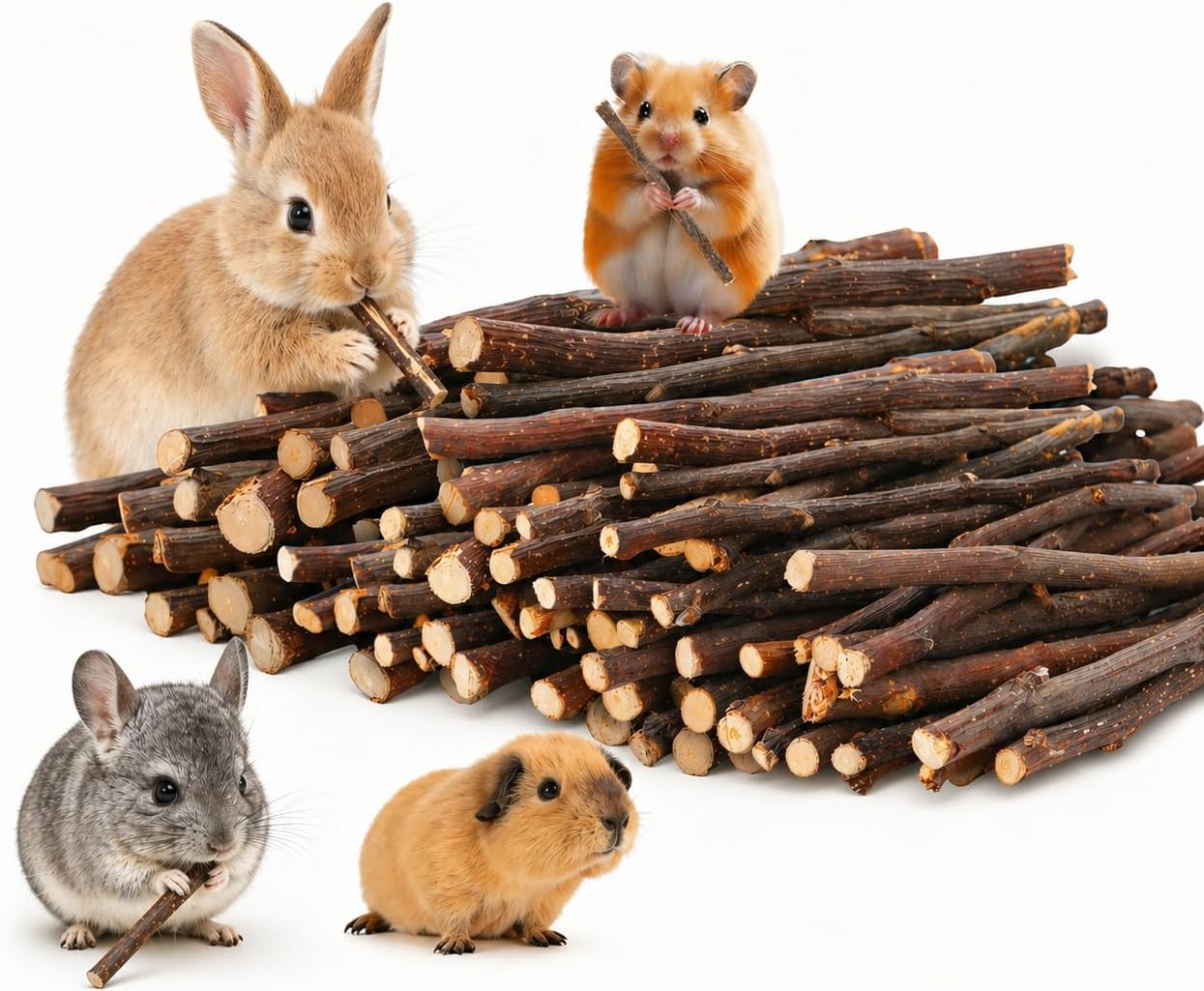 500g Apple Sticks Small Animals Molar Wood Treats Chew Toys for Rabbits Chinchillas Guinea Pig Hamster Gerbil Parrot Bunny Chews Stick Toys