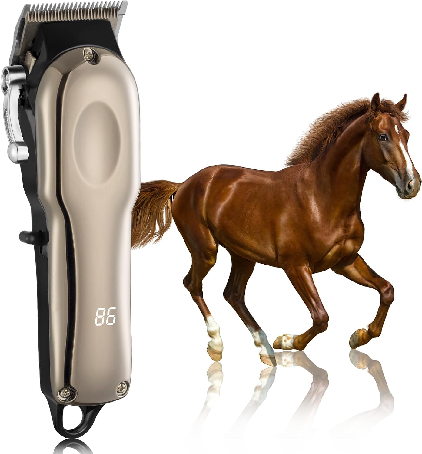 Horse Clippers Cordless Quiet, Professional Livestock Grooming Kit with 4 Guide Guards, Rechargeable Electric Clipper for Horses, Dogs & Cats