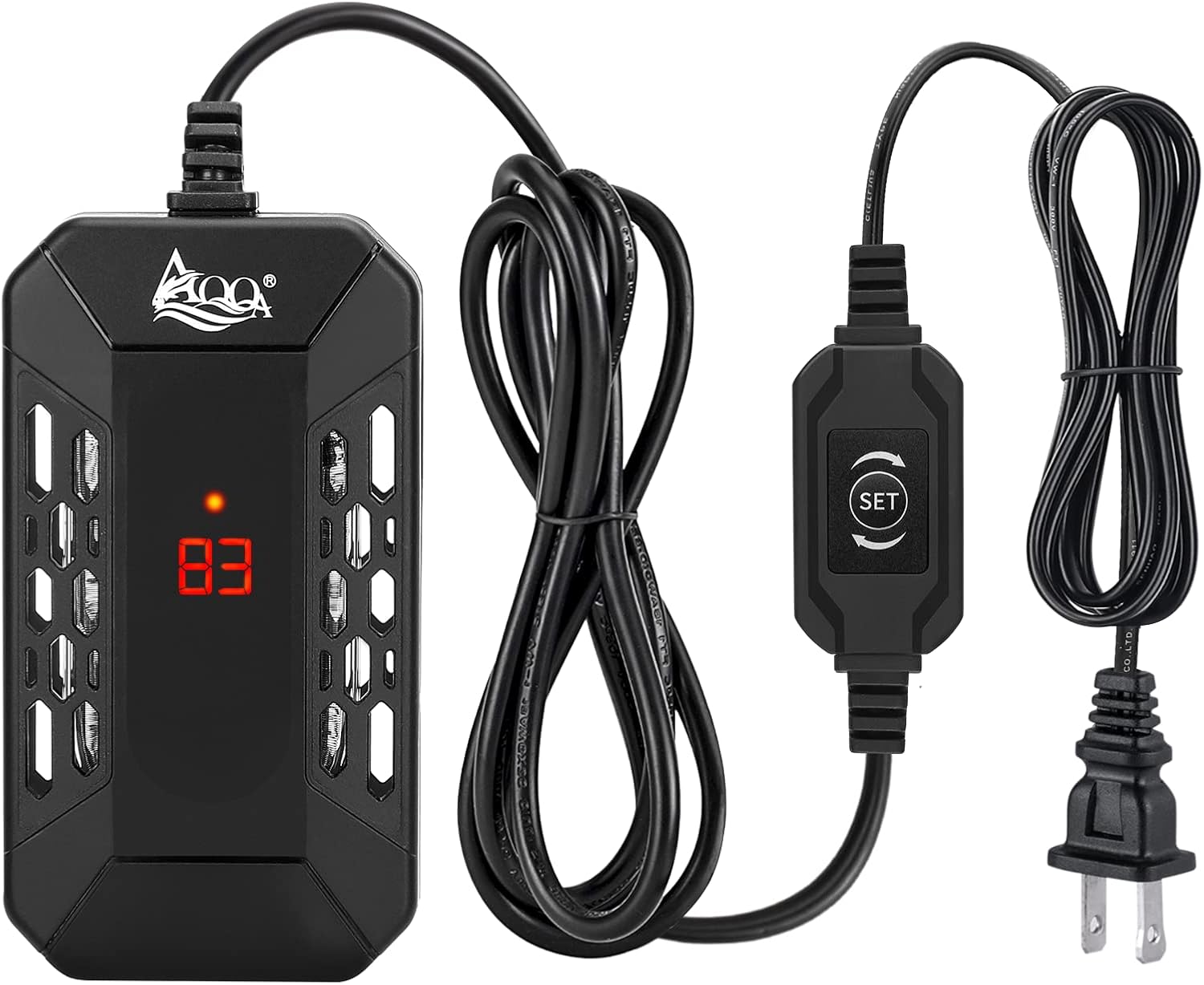 AQQA Aquarium Submersible Heater for Fish Tank,LED Temperature Display and Built-in Thermometer,External Controller Temperature Control Range 59℉-93℉,Safety Control Protects 50W