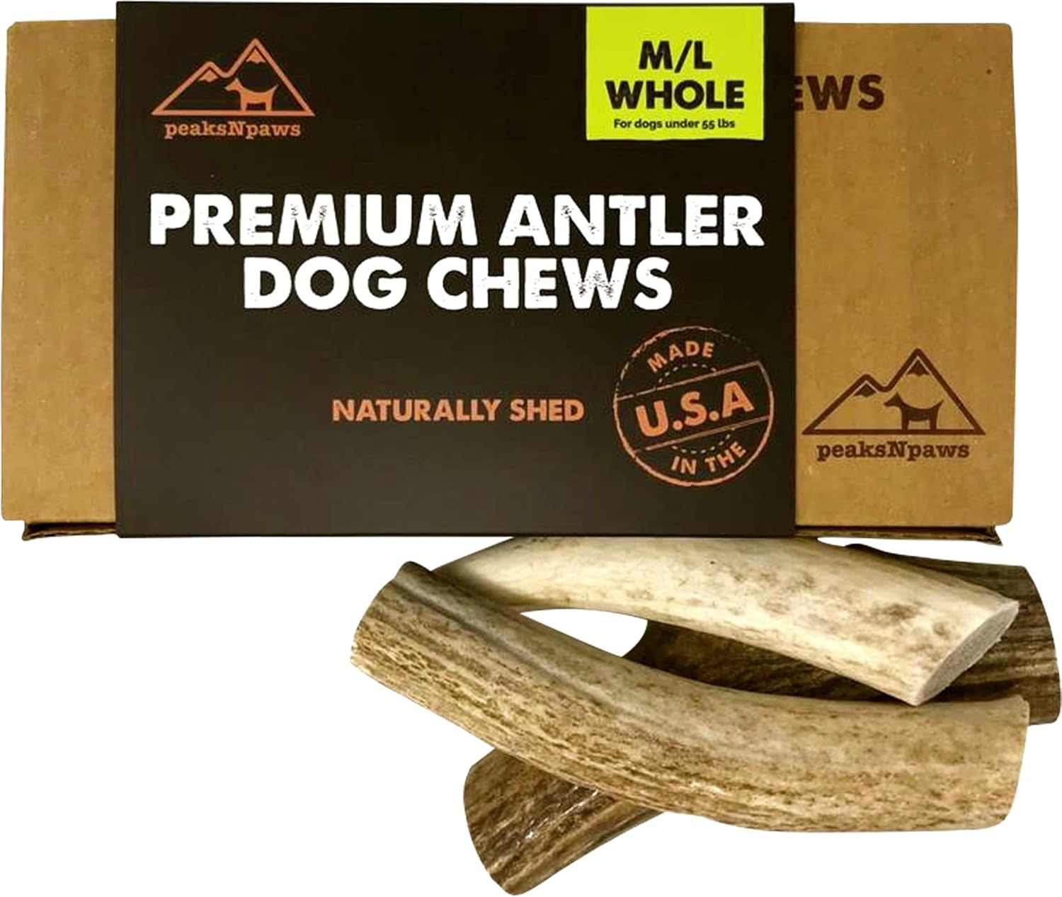 peaksNpaws Premium All-Natural Grade A Whole Elk Antlers for Dogs No Additives, No Preservatives Treat – Made in USA (Medium/Large)