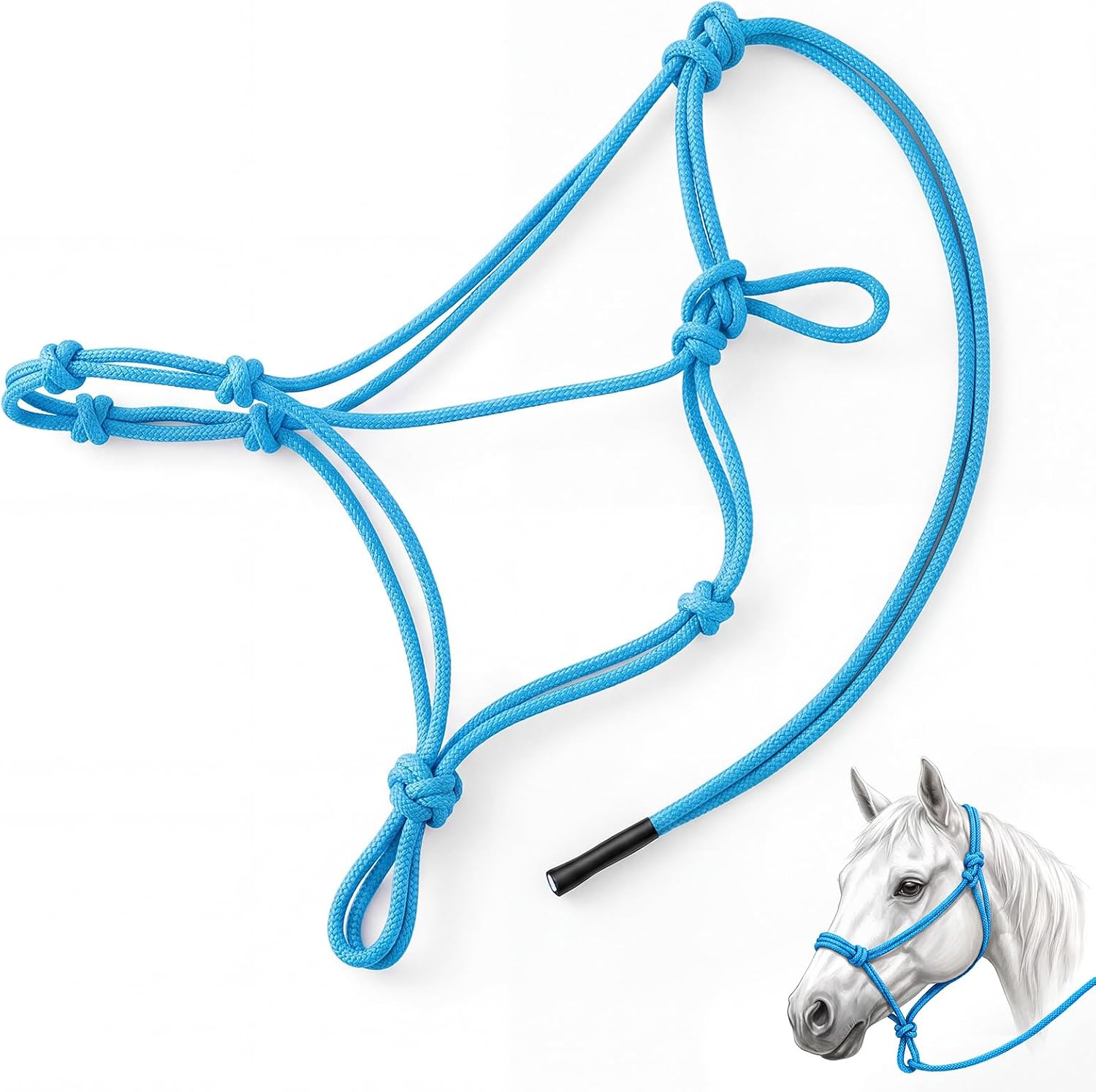 Abbylike 4‑Knot Rope Training Halter for Horses Ponies Foals 1/4″ Navy