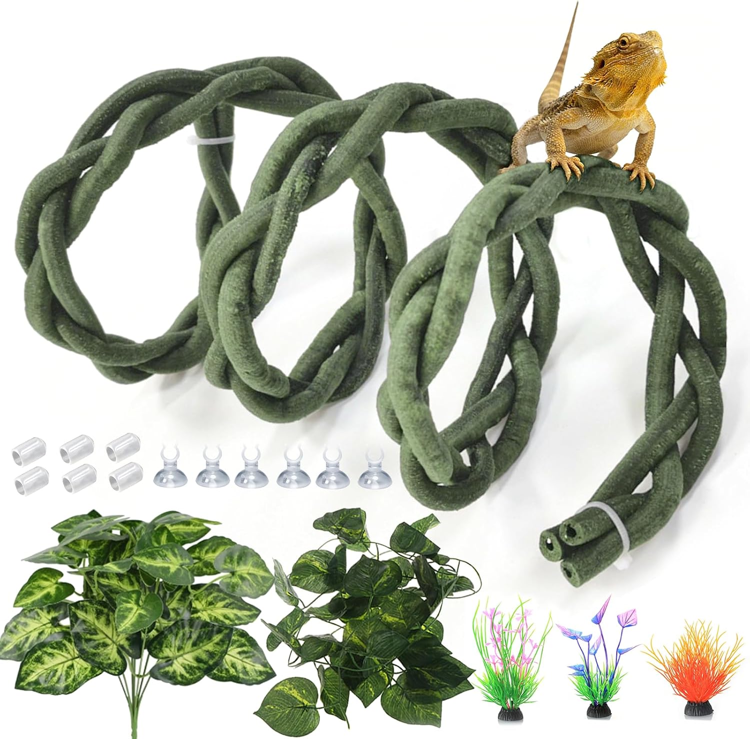 Reptile Vines Flexible Climbing Jungle Vine Plant Habitat Decor,Green