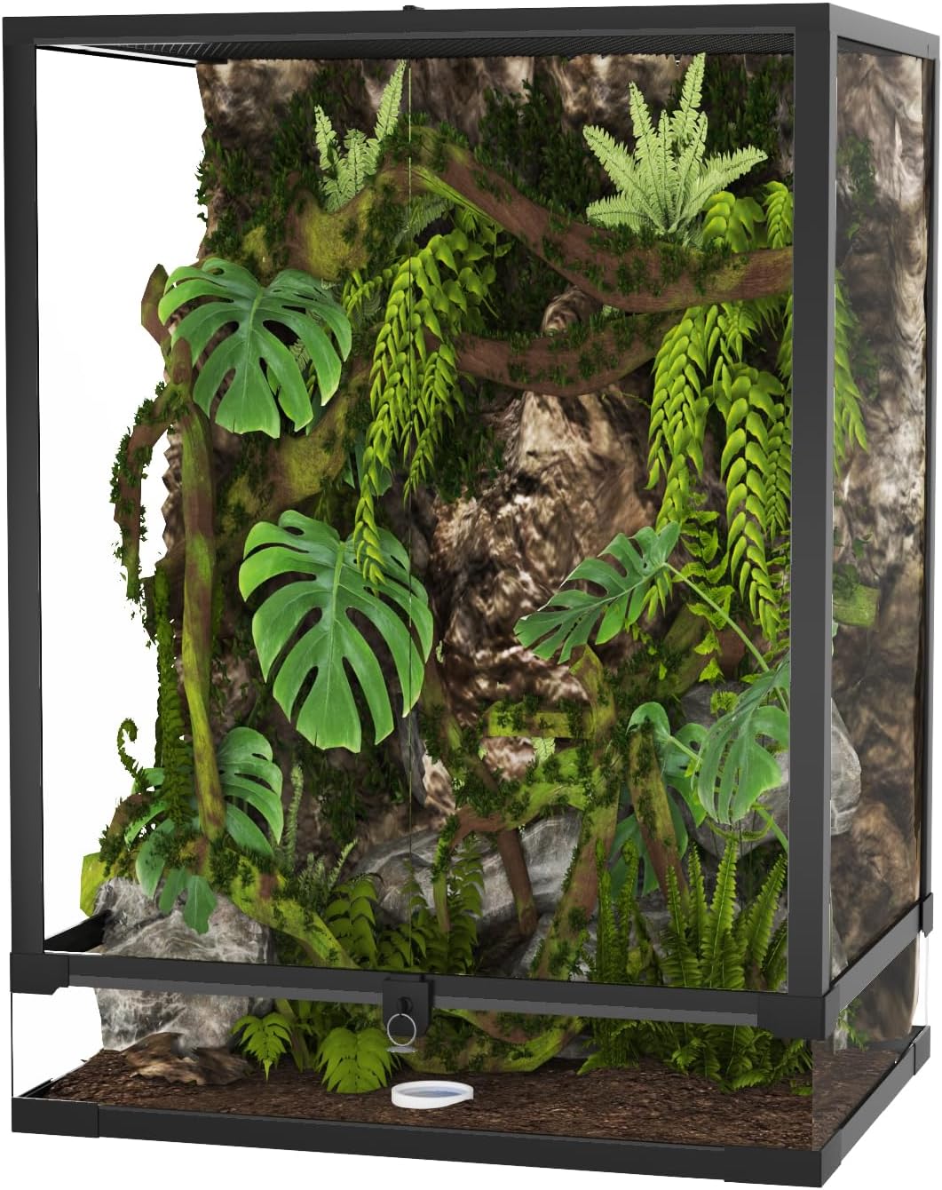 34 Gallon Glass Reptile Tank 18″x18″x24″, Tall Reptile Terrarium with Top Screen Ventilation & Double Hinge Door & Water-Tight Base for Bearded Dragon, Chameleon, Tree Frogs
