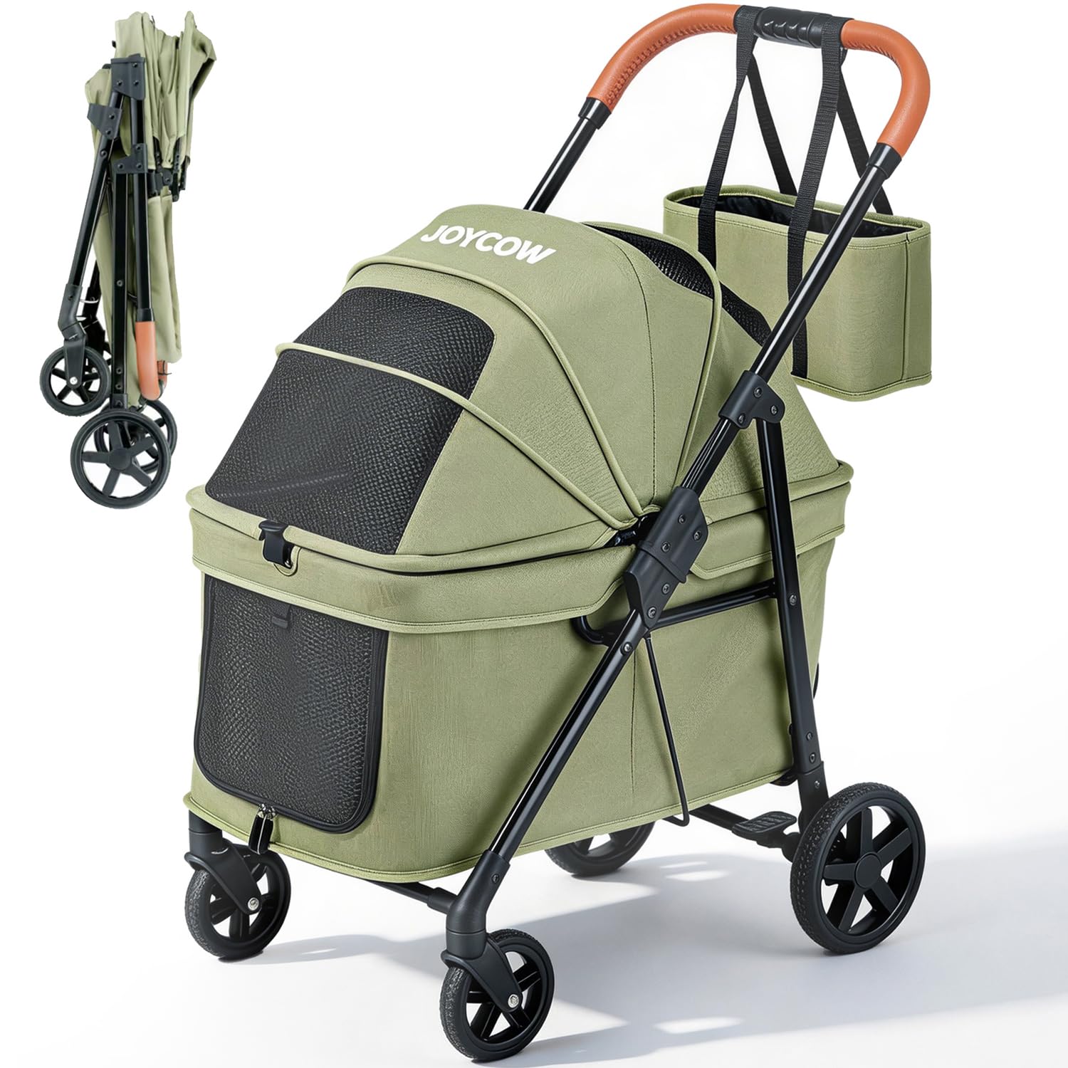 Foldable Pet Stroller Small Dogs Cats Up to 70 lb All-Terrain, Green